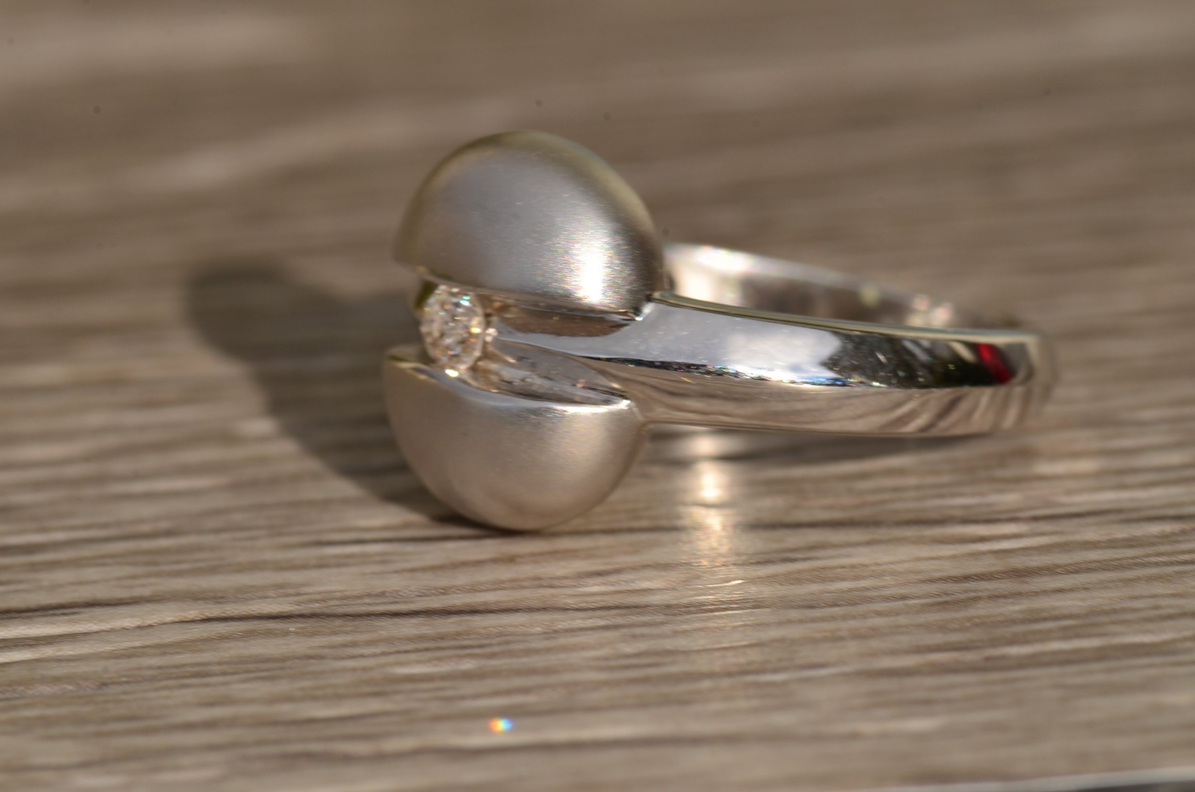 The Mirren: Ladies Mid Century Modern 14K White Gold and Diamond Ring - Image 2