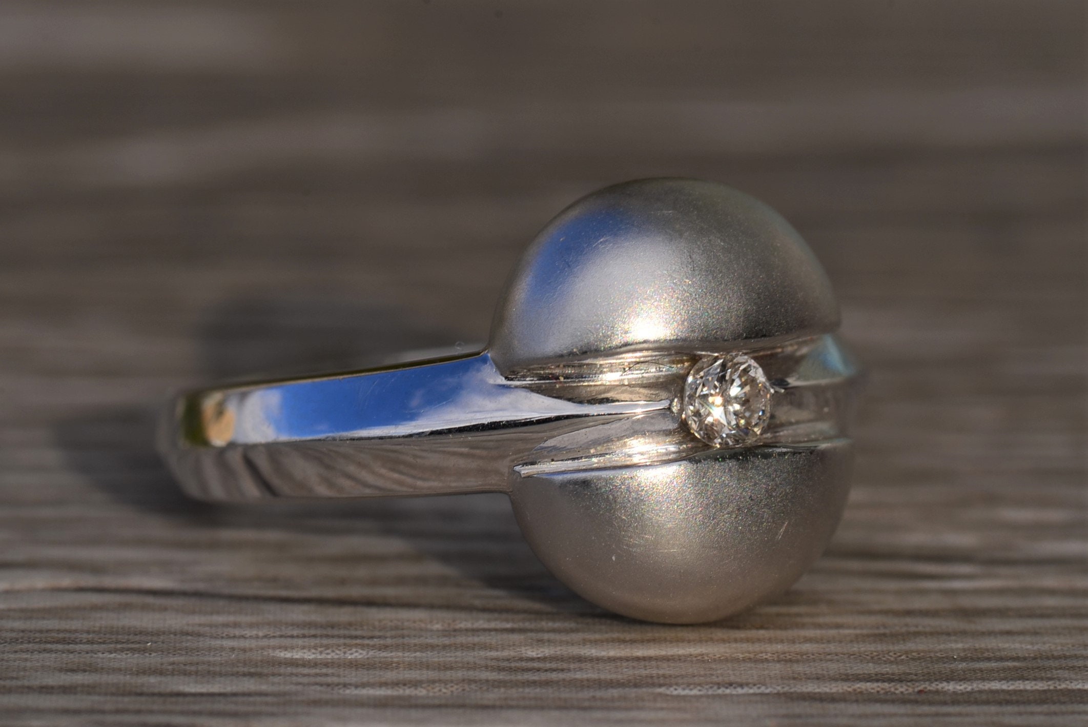 The Mirren: Ladies Mid Century Modern 14K White Gold and Diamond Ring - Image 4