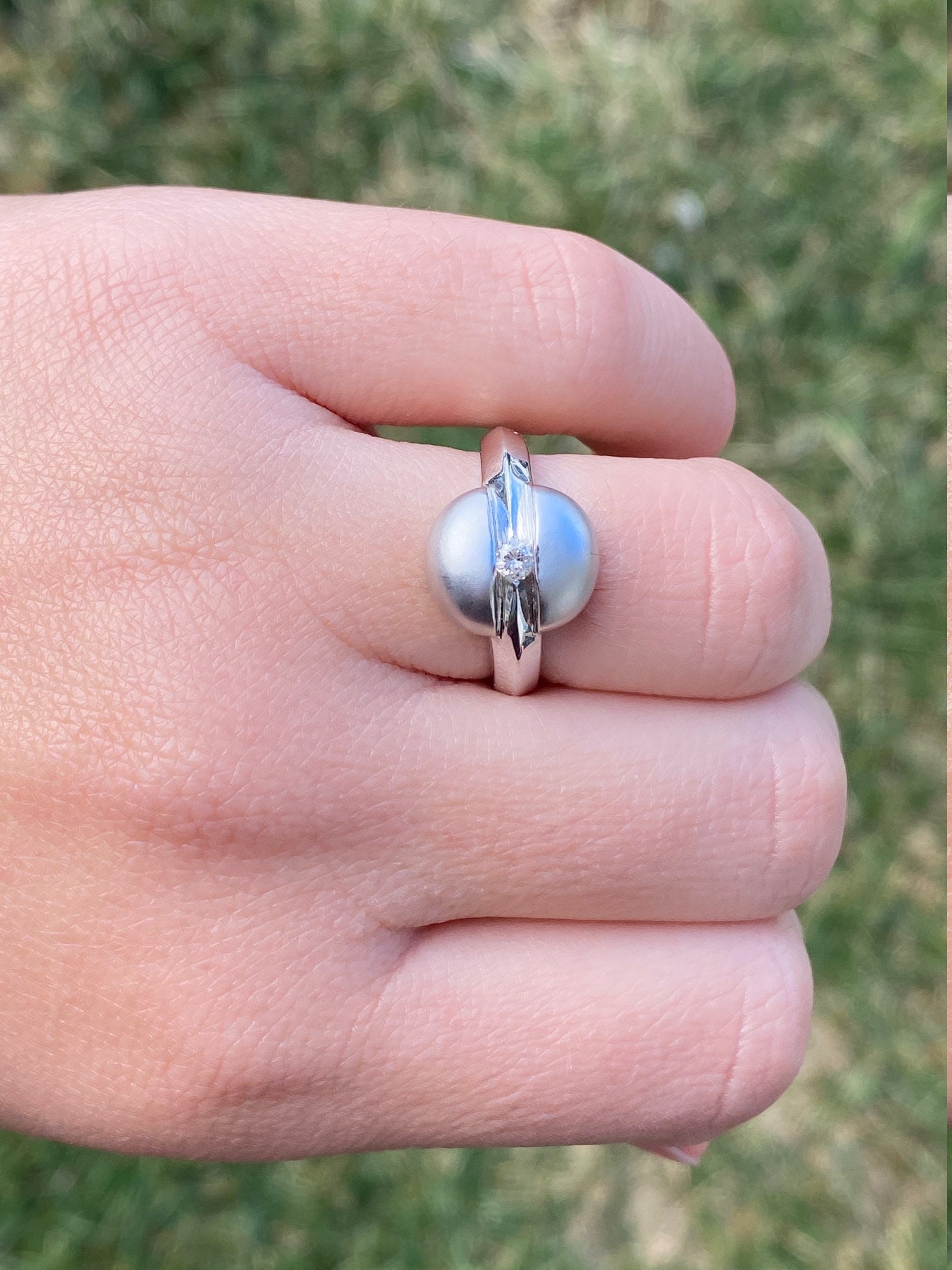 The Mirren: Ladies Mid Century Modern 14K White Gold and Diamond Ring - Image 6