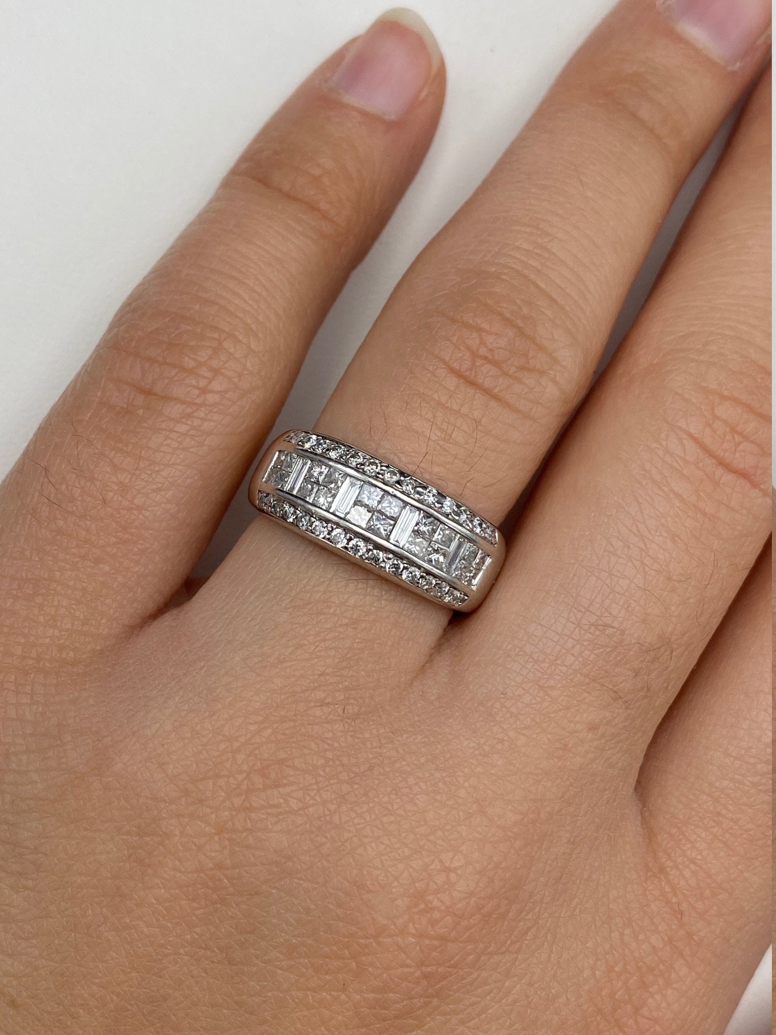 SOLD - The Alodia: Ladies Contemporary Wide Diamond Band in 14K White Gold - Image 7