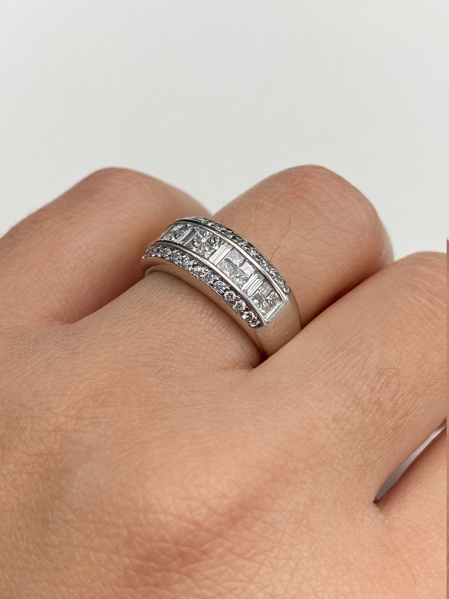 SOLD - The Alodia: Ladies Contemporary Wide Diamond Band in 14K White Gold - Image 8