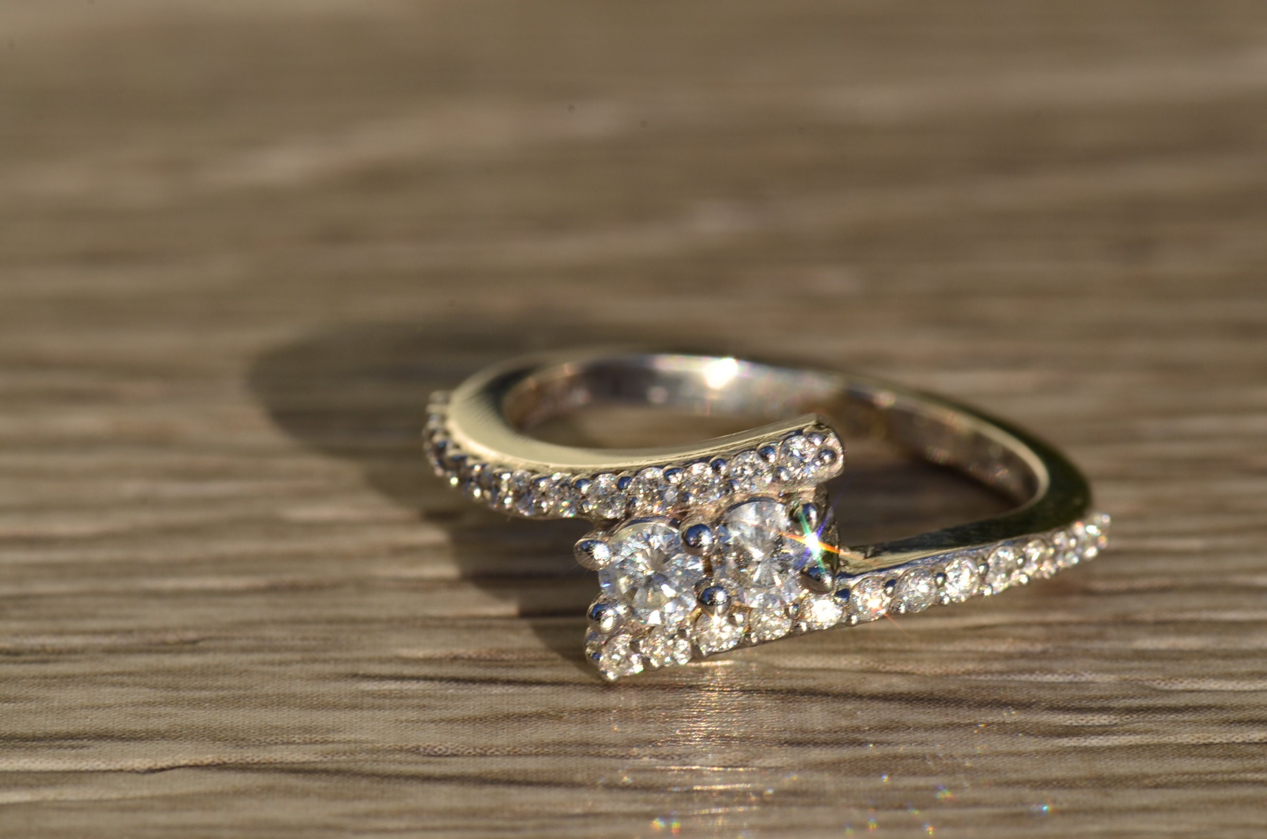 The Elidia: Ladies 14K Two Stone Diamond Bypass Ring - Image 2
