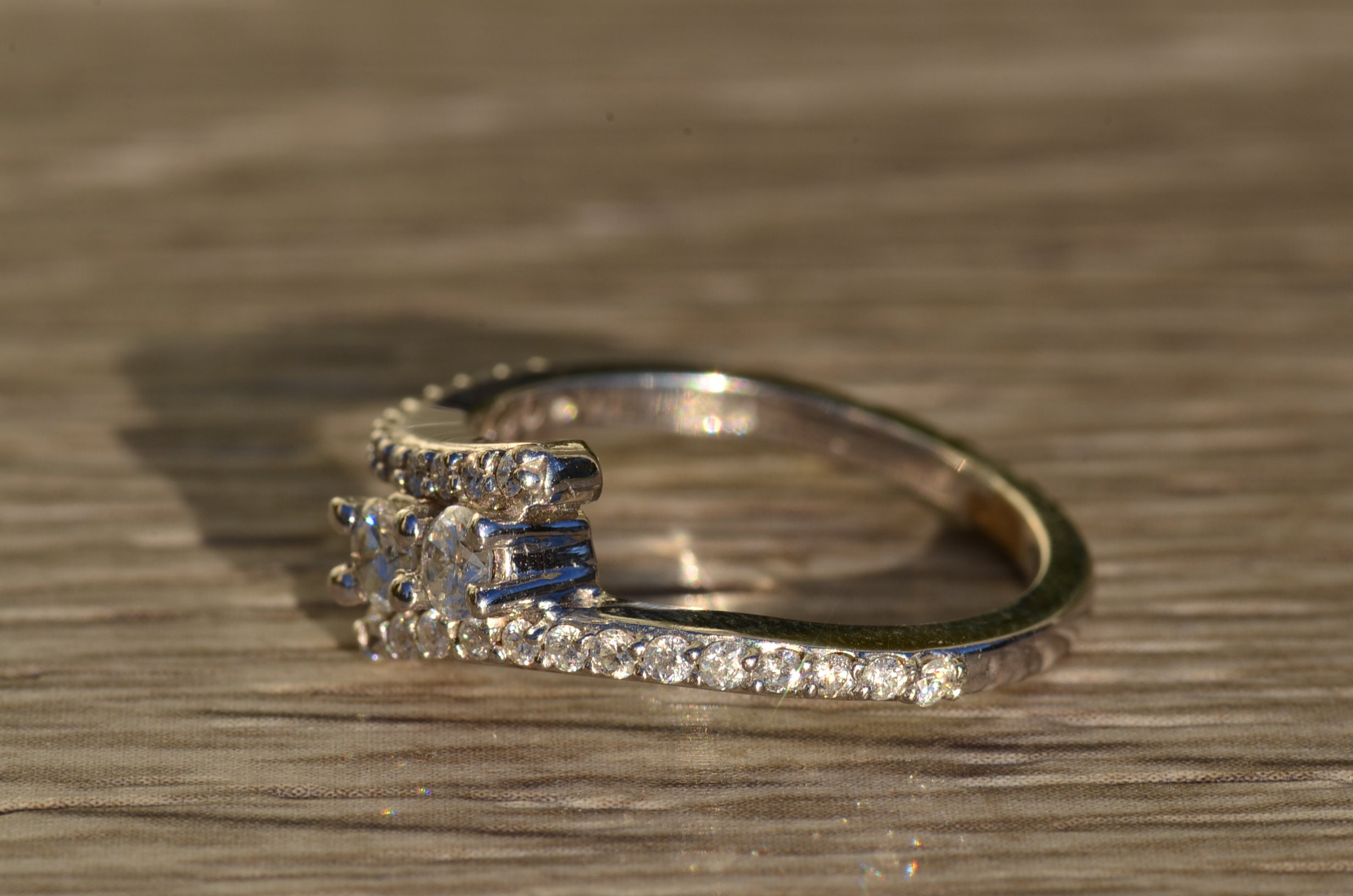 The Elidia: Ladies 14K Two Stone Diamond Bypass Ring - Image 3