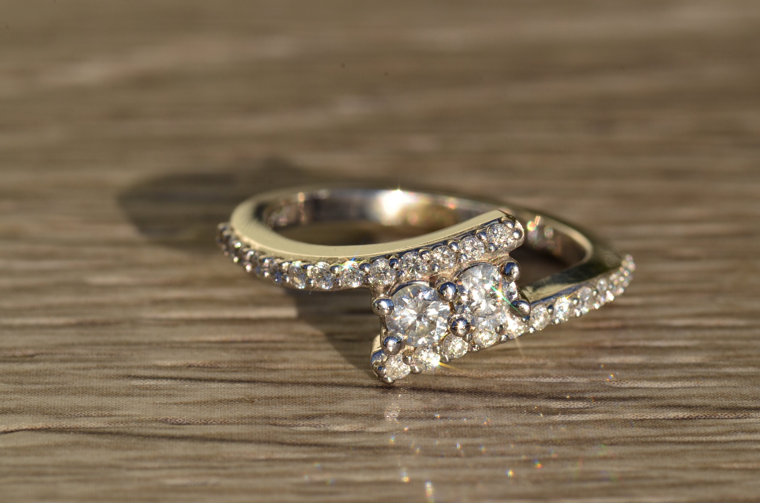 The Elidia: Ladies 14K Two Stone Diamond Bypass Ring - Image 7