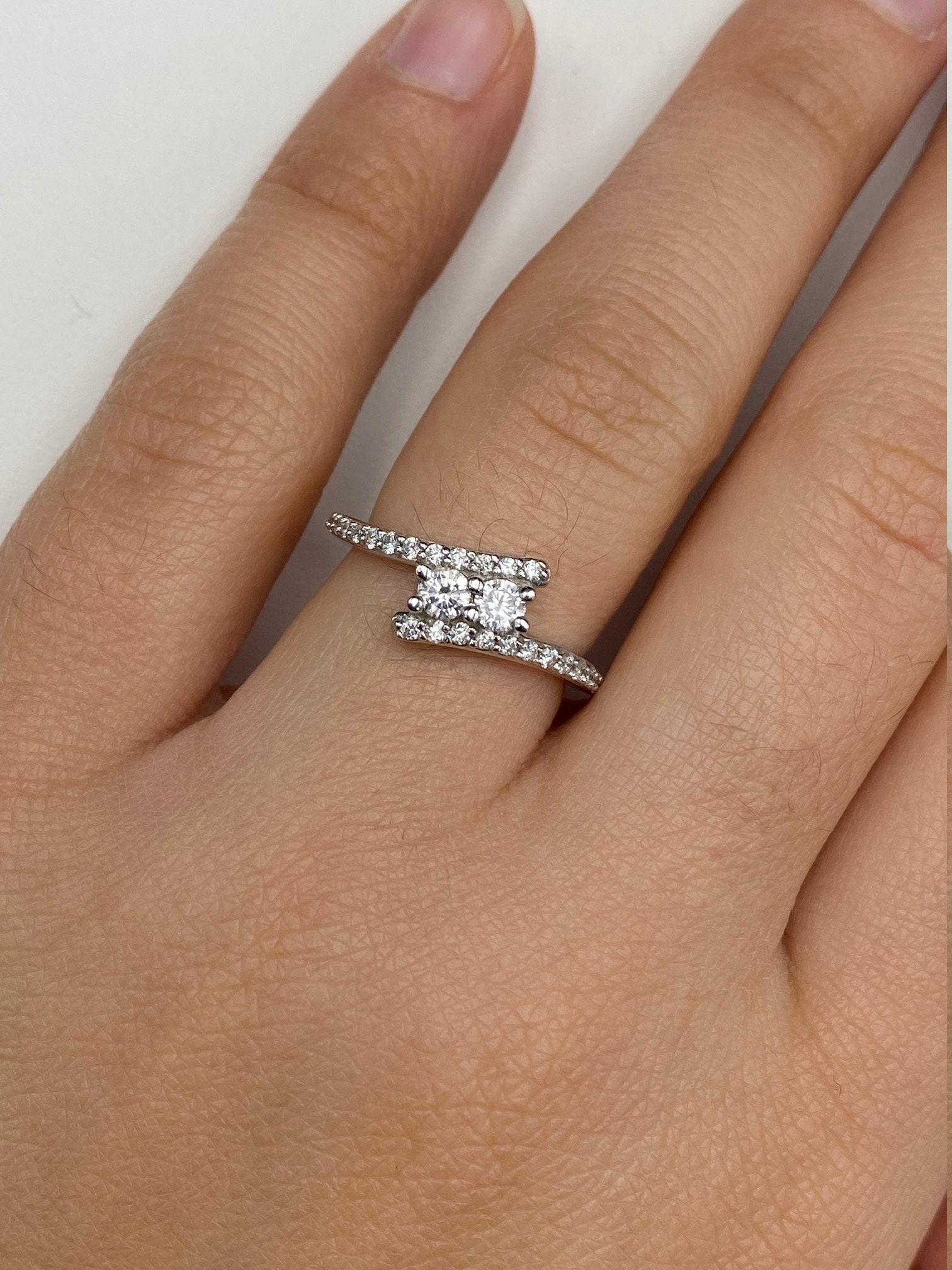 The Elidia: Ladies 14K Two Stone Diamond Bypass Ring - Image 8