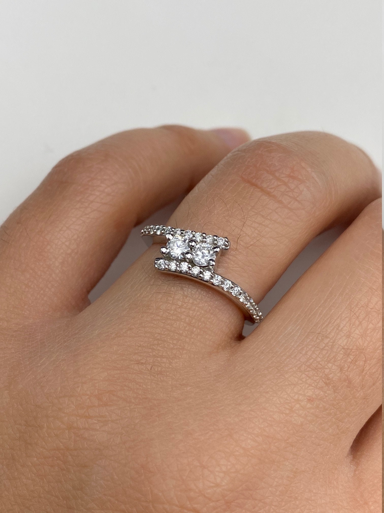 The Elidia: Ladies 14K Two Stone Diamond Bypass Ring - Image 9