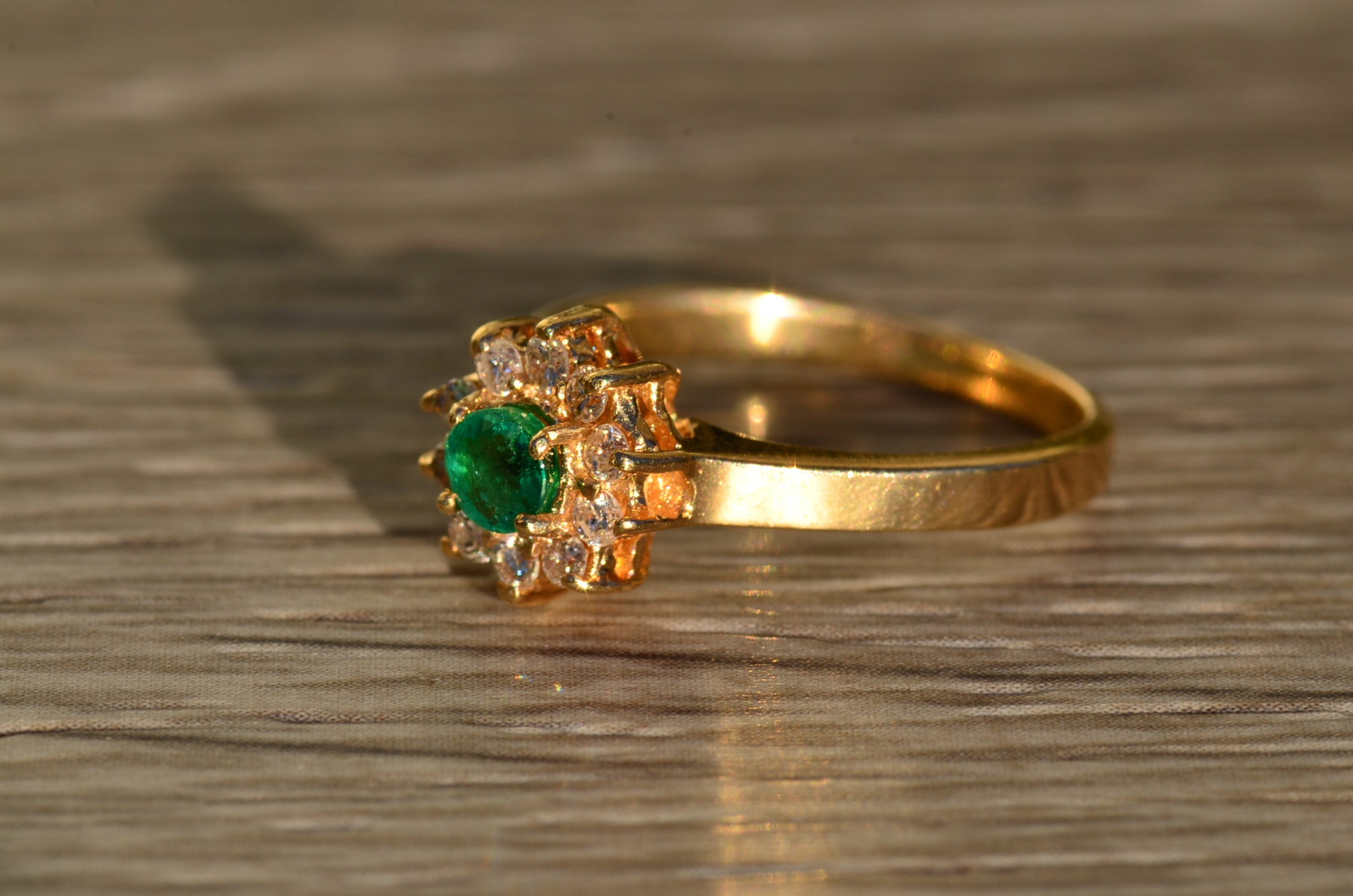 SOLD - The Fidella: Ladies 14K Emerald and Diamond Halo Ring - Image 2