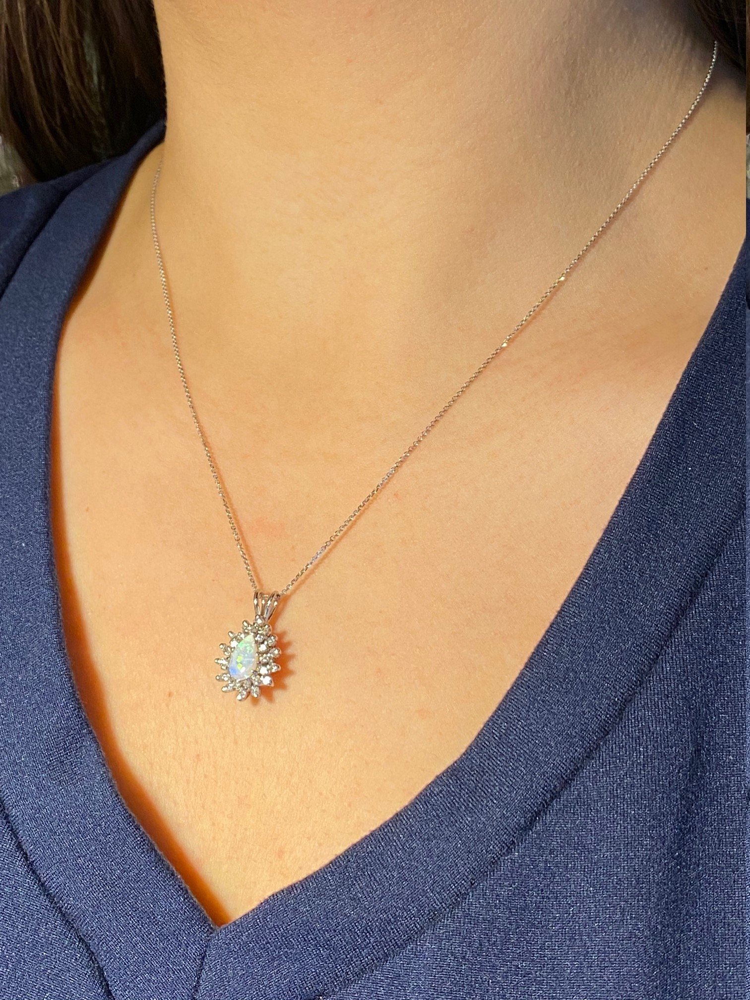 The Daleyza: Ladies 14K Pear Shaped Opal and Diamond Necklace - Image 4