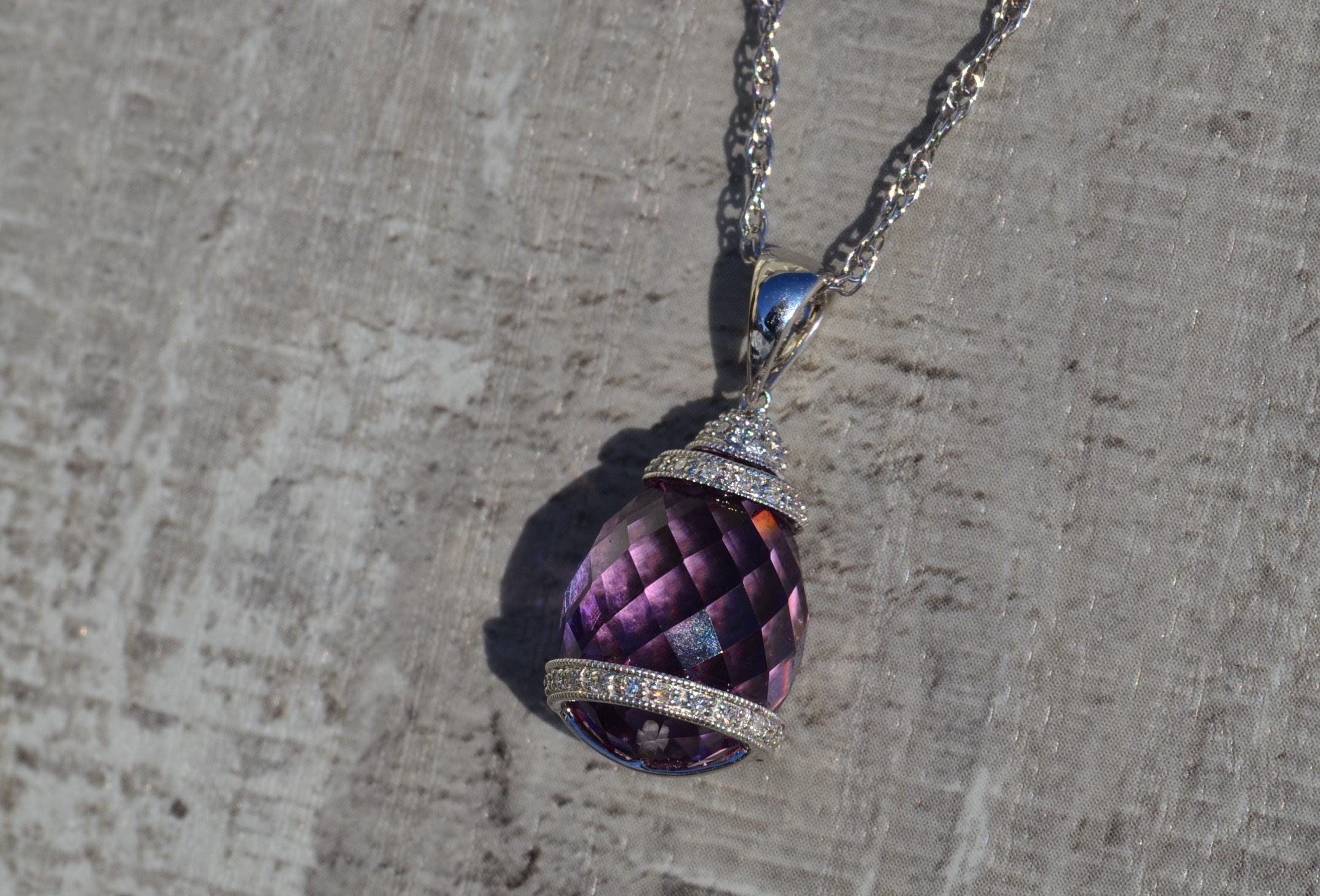 The Ivanna: Ladies Bold Amethyst and Diamond Necklace in 14K - Image 3