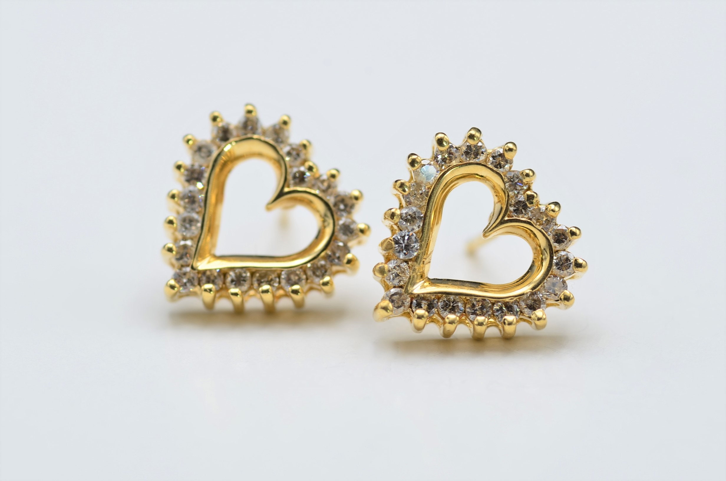 The Avalbanes: Ladies 14K Diamond Heart Stud Earrings - Image 3