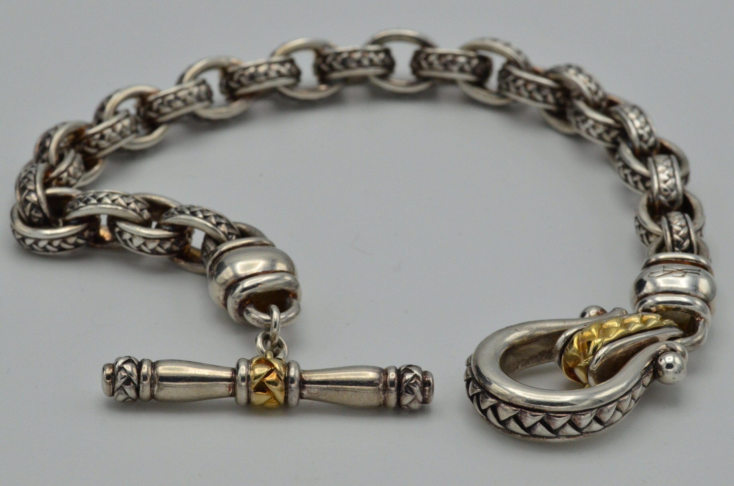 SOLD - The Daphne: Scott Kay Signed Sterling & Gold Toggle Bracelet - Image 3