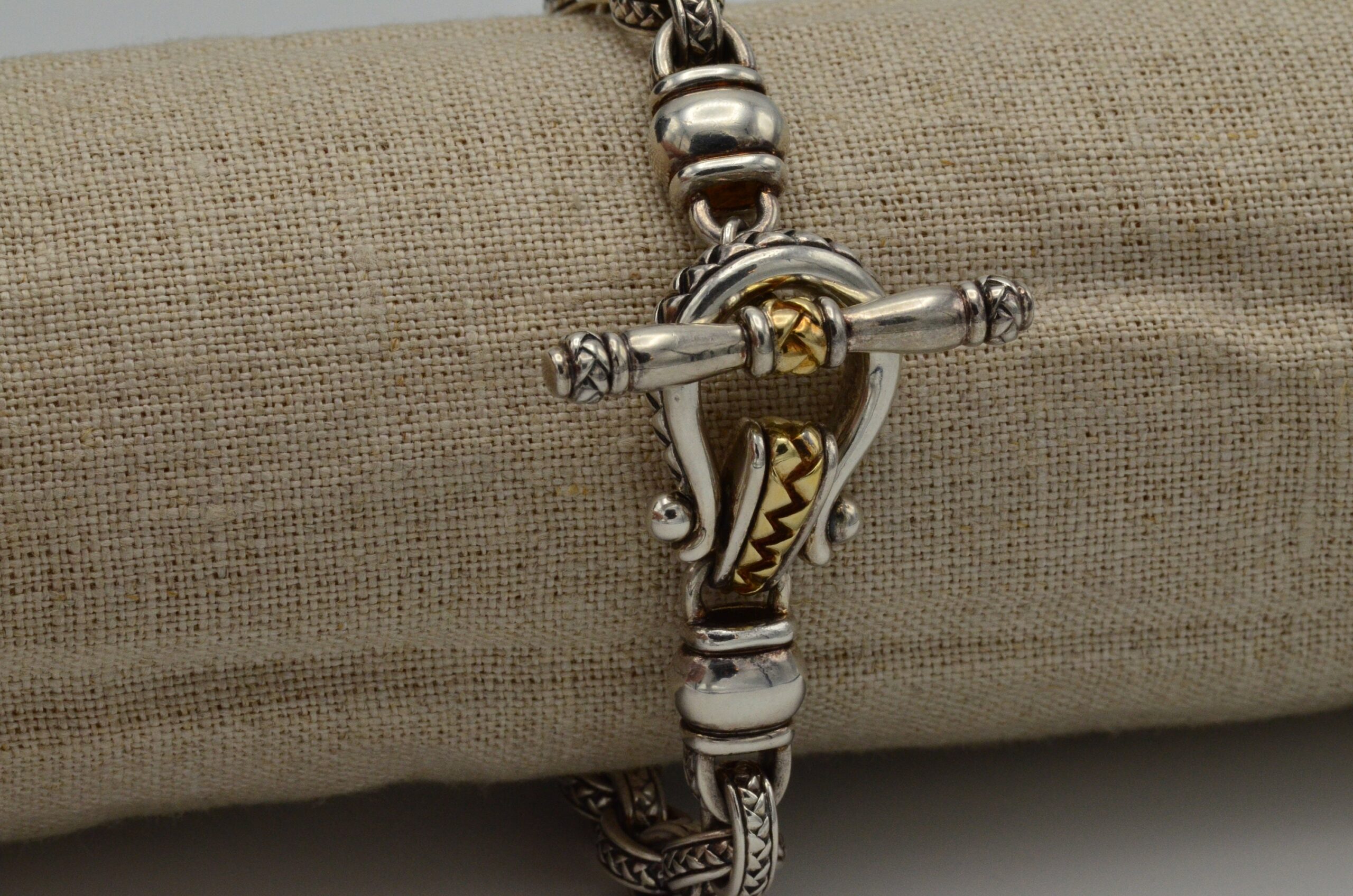 SOLD - The Daphne: Scott Kay Signed Sterling & Gold Toggle Bracelet - Image 4
