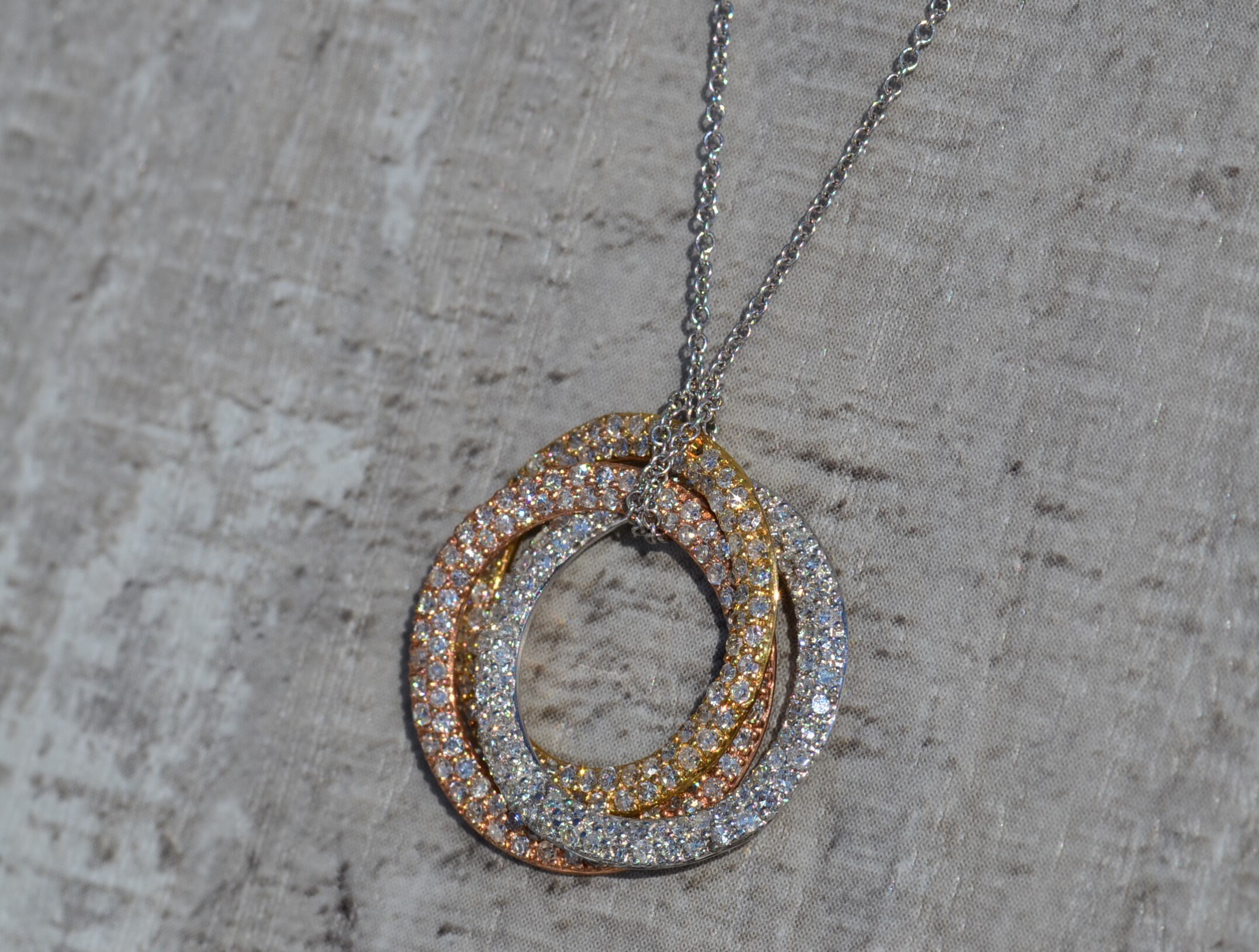 The Eire: Ladies 14K Tricolor and Diamond Infinity Rings Necklace - Image 2