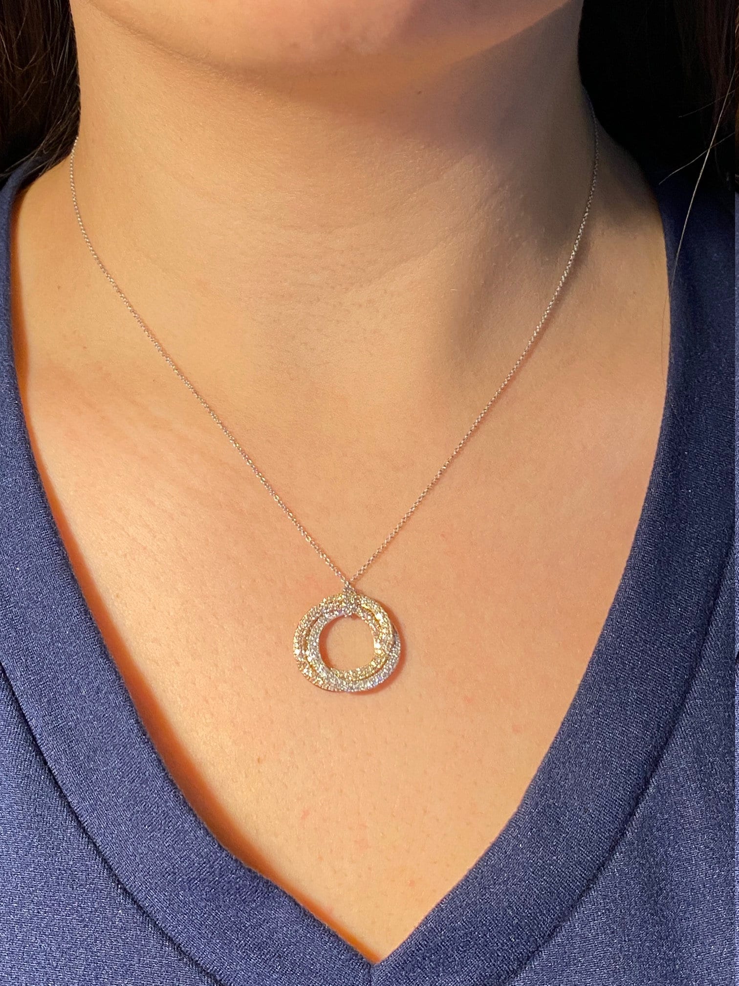 The Eire: Ladies 14K Tricolor and Diamond Infinity Rings Necklace - Image 3