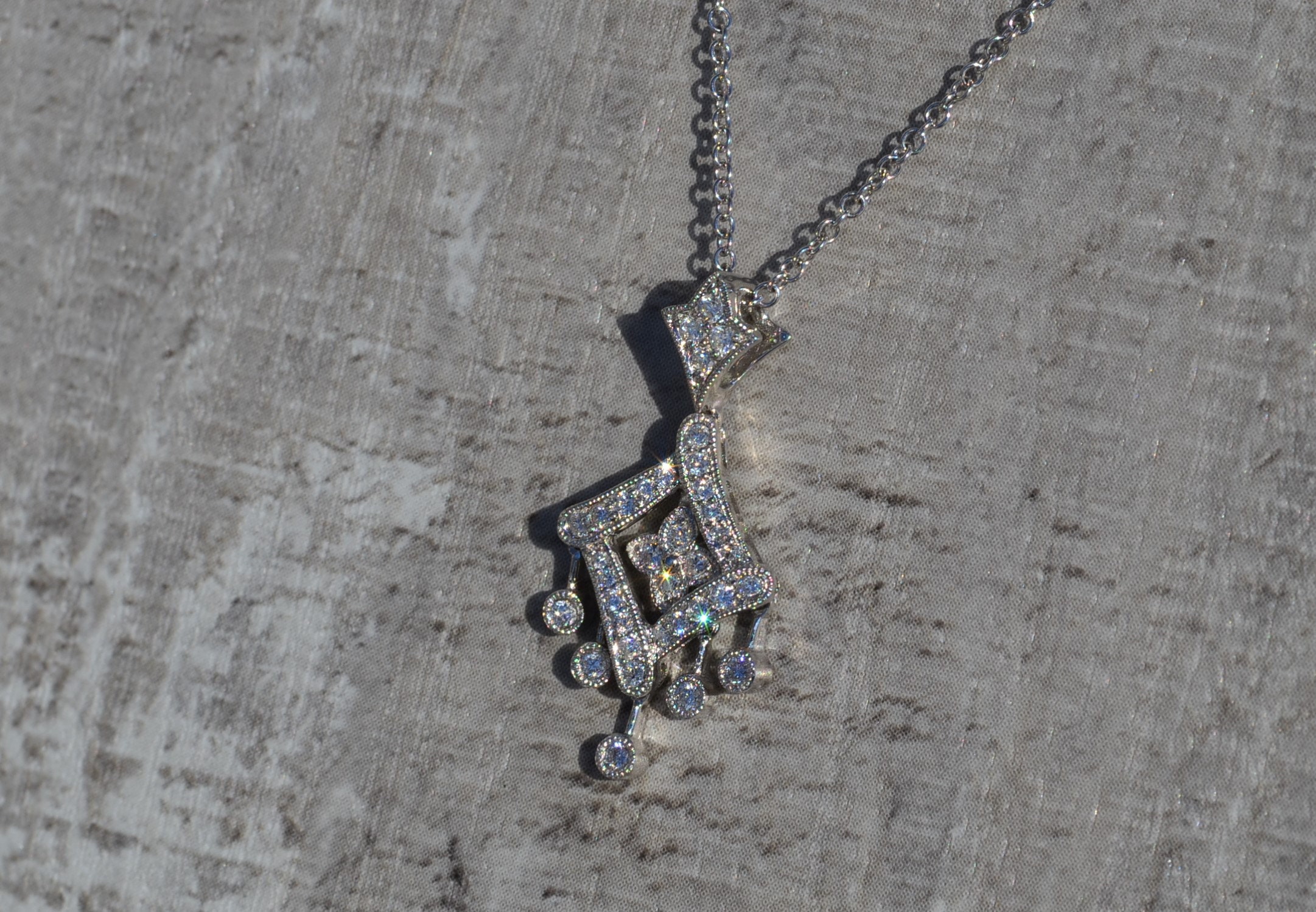 The Vivienne: Ladies 18K White Gold and Diamond Drop Necklace - Image 2