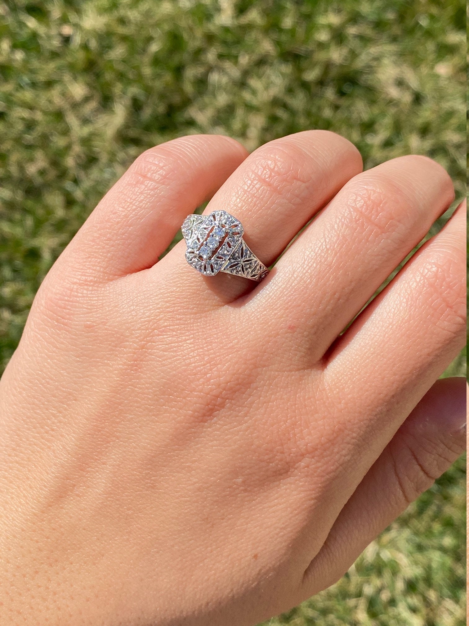 SOLD - The Dotty: Vintage 14 Karat White Gold Diamond Ring - Image 7
