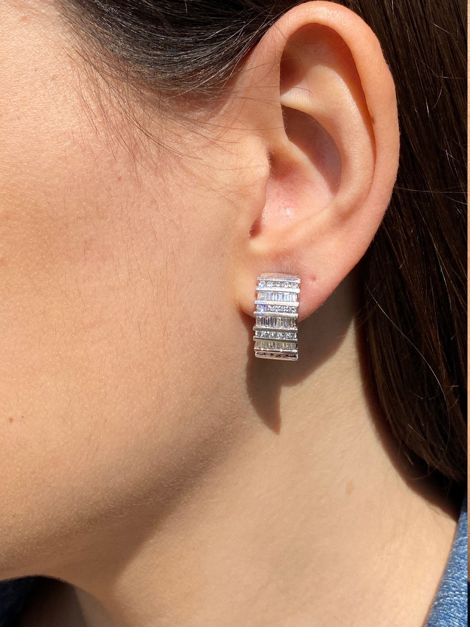 SOLD - The Harleighs: Ladies Vintage 14K Diamond Huggie Style Earrings - Image 3
