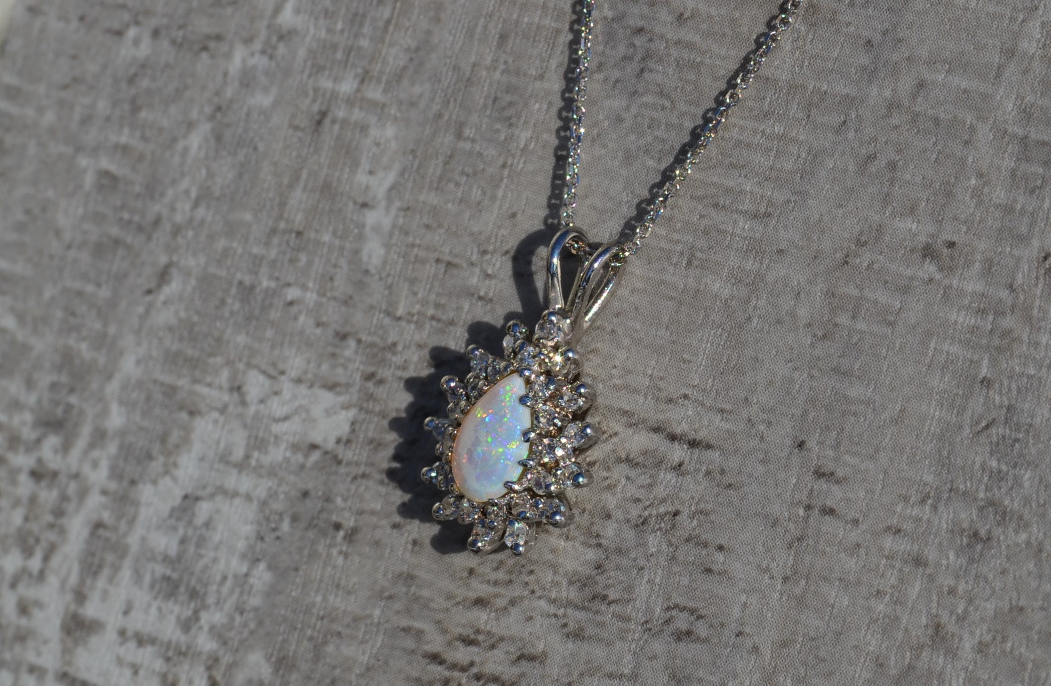 The Daleyza: Ladies 14K Pear Shaped Opal and Diamond Necklace - Image 2