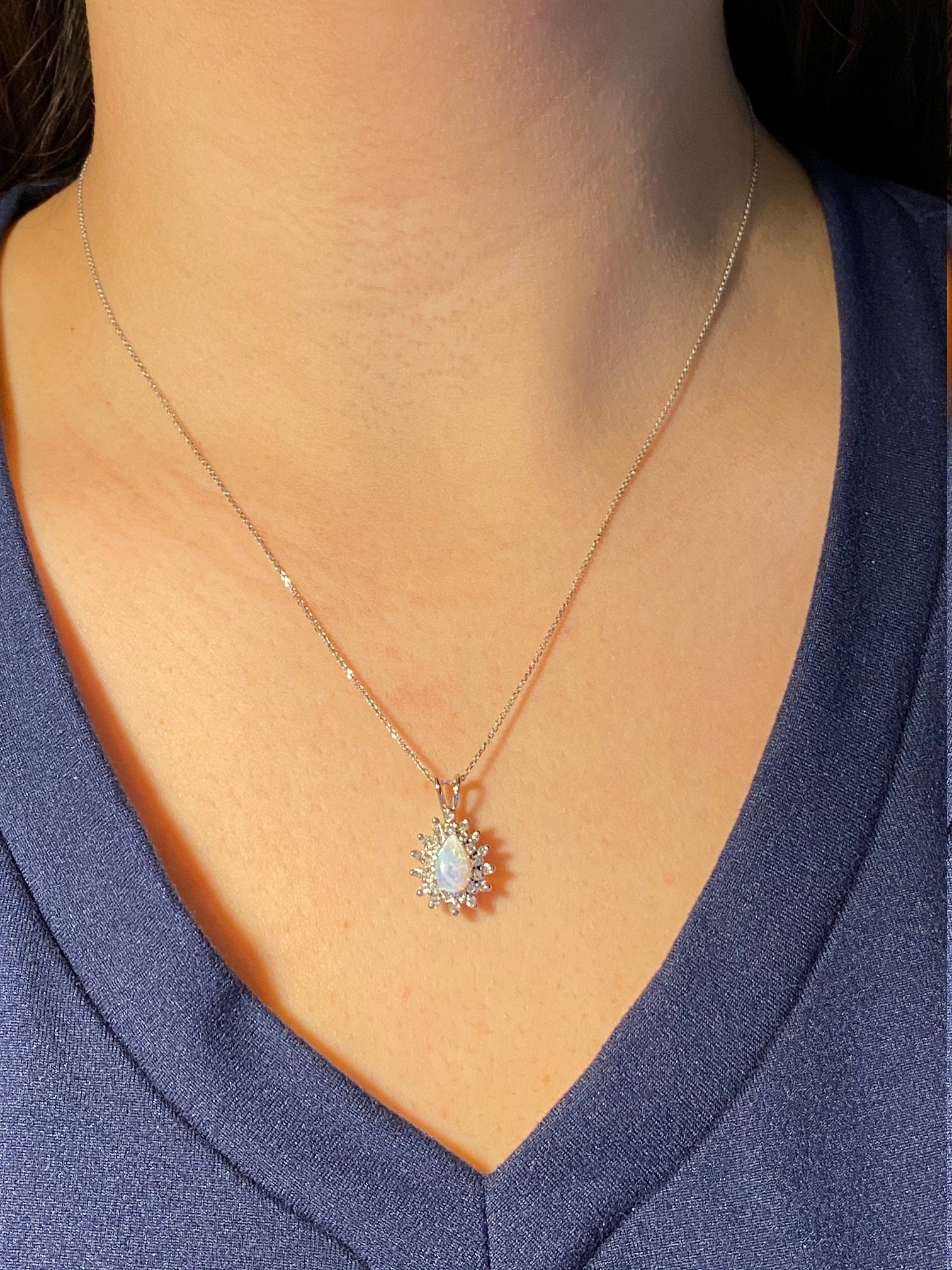 The Daleyza: Ladies 14K Pear Shaped Opal and Diamond Necklace - Image 3