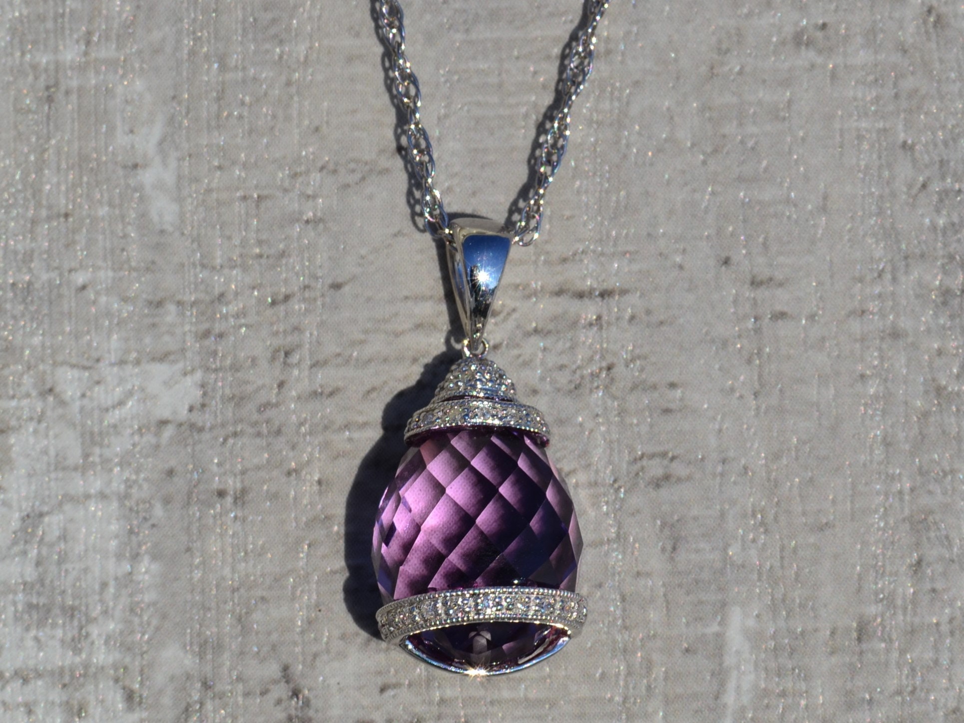 The Ivanna: Ladies Bold Amethyst and Diamond Necklace in 14K - Image 2