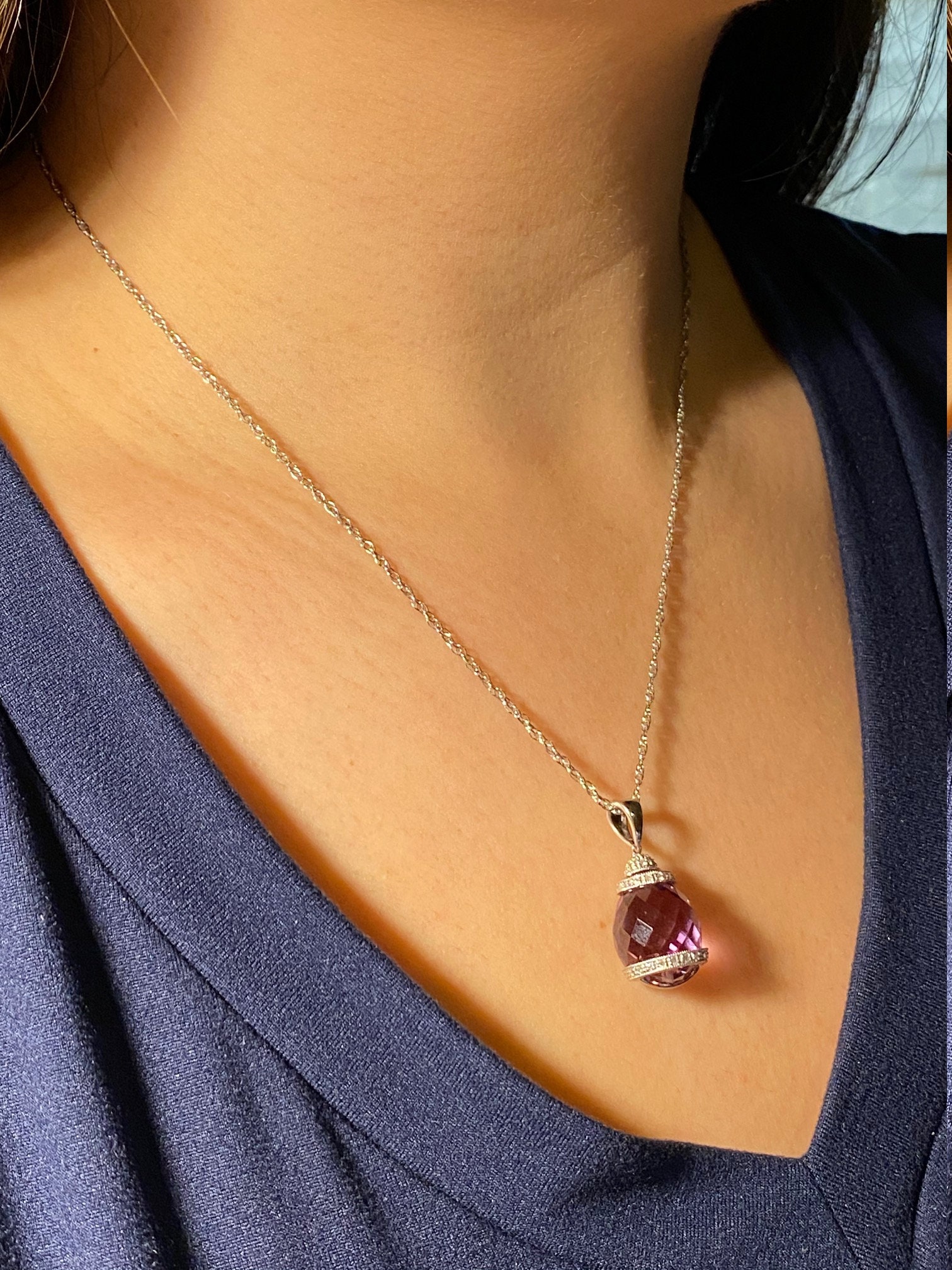 The Ivanna: Ladies Bold Amethyst and Diamond Necklace in 14K - Image 4