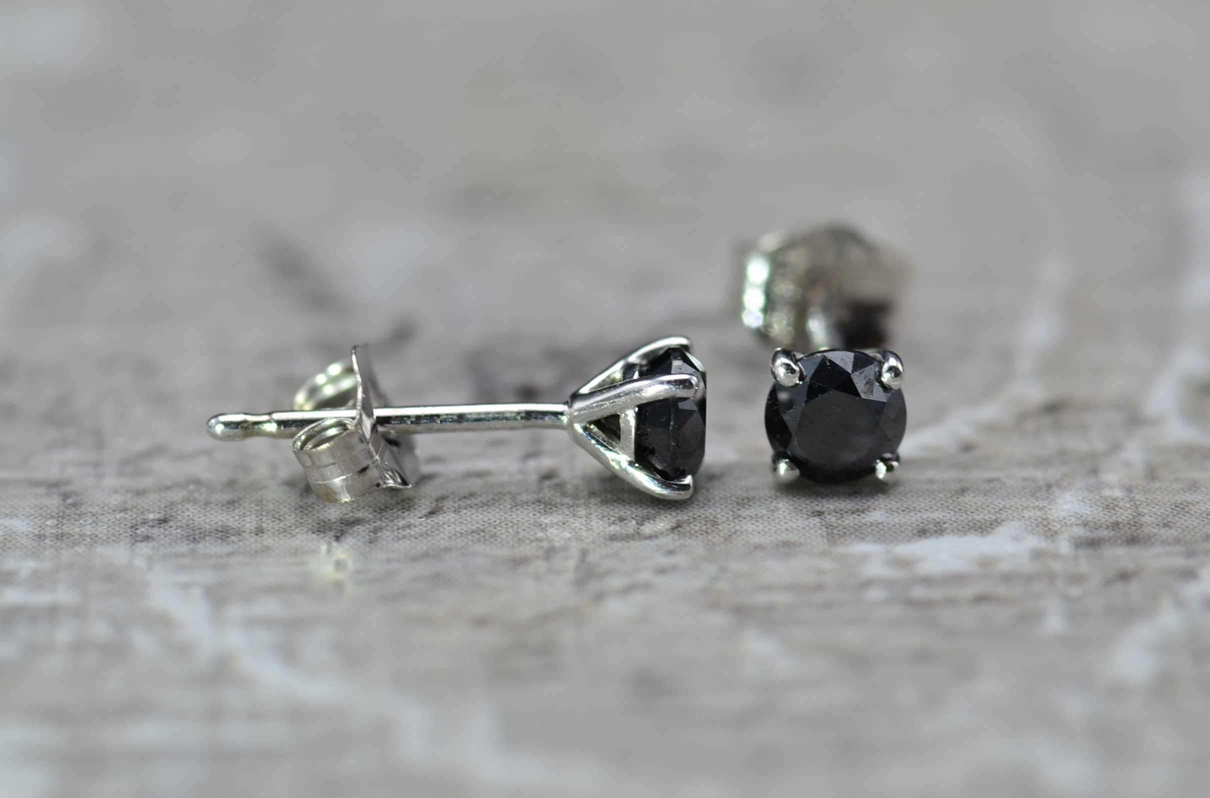 SOLD - Ladies Vintage Black Diamond Stud Earrings in White Gold - Image 2