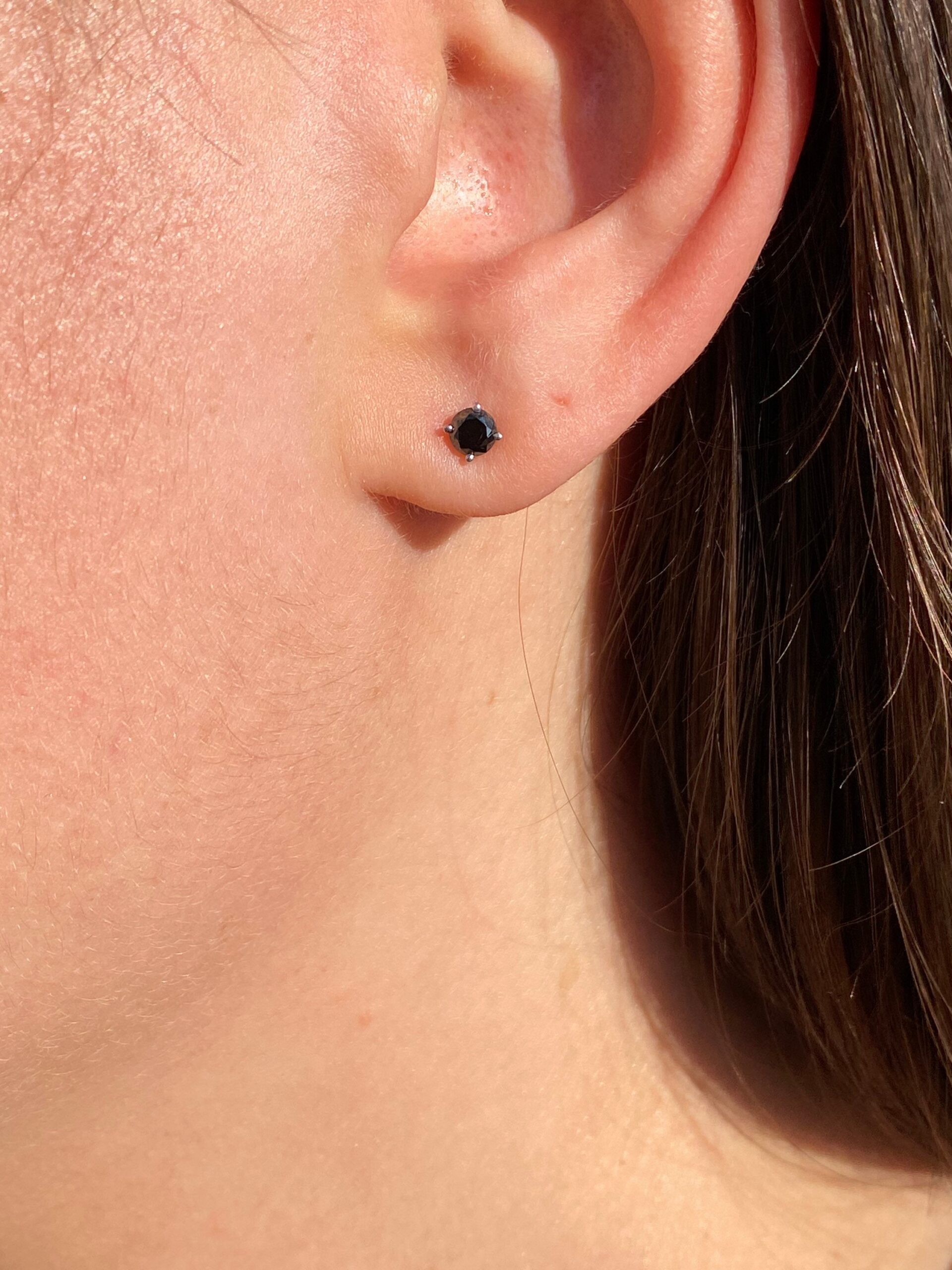 SOLD - Ladies Vintage Black Diamond Stud Earrings in White Gold - Image 3