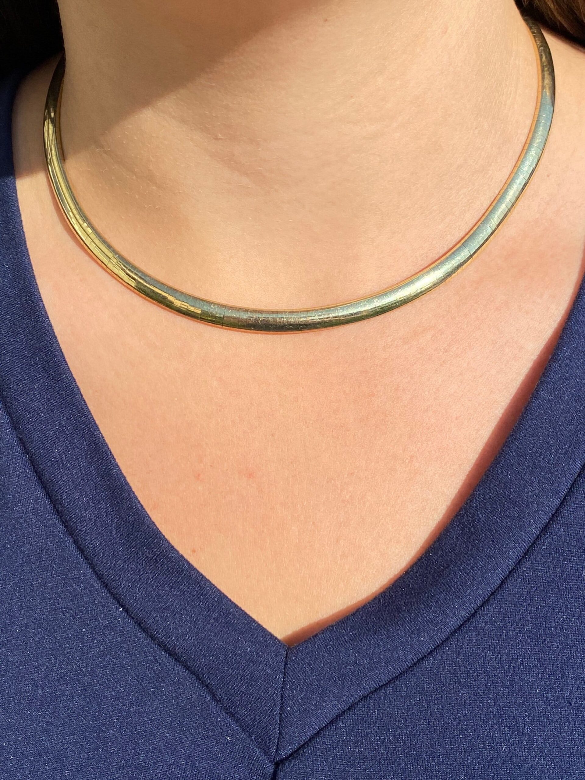 SOLD - The Arlette: Ladies Yellow Gold Gooseneck Style Omega Collar Necklace - Image 3