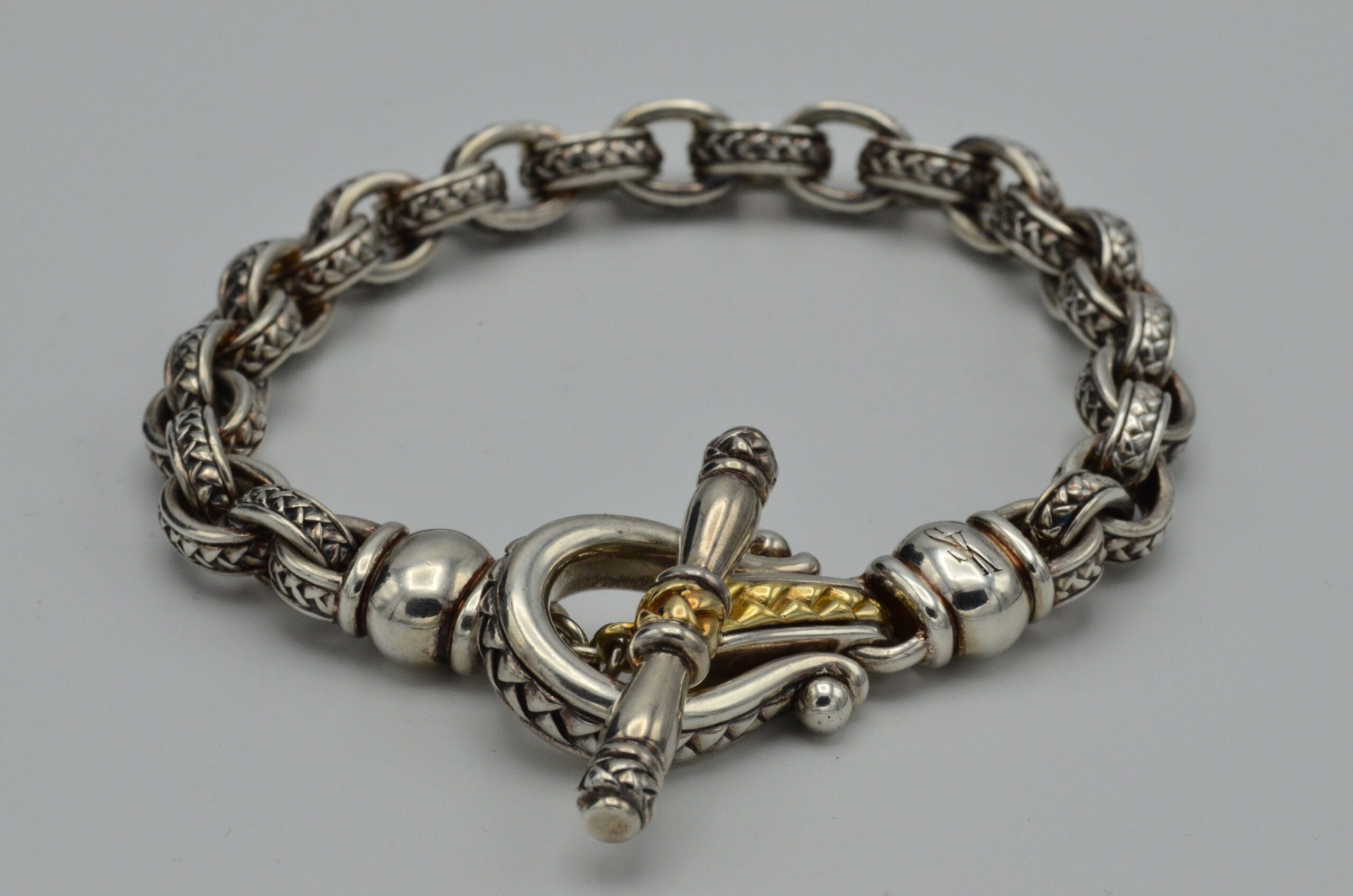 SOLD - The Daphne: Scott Kay Signed Sterling & Gold Toggle Bracelet