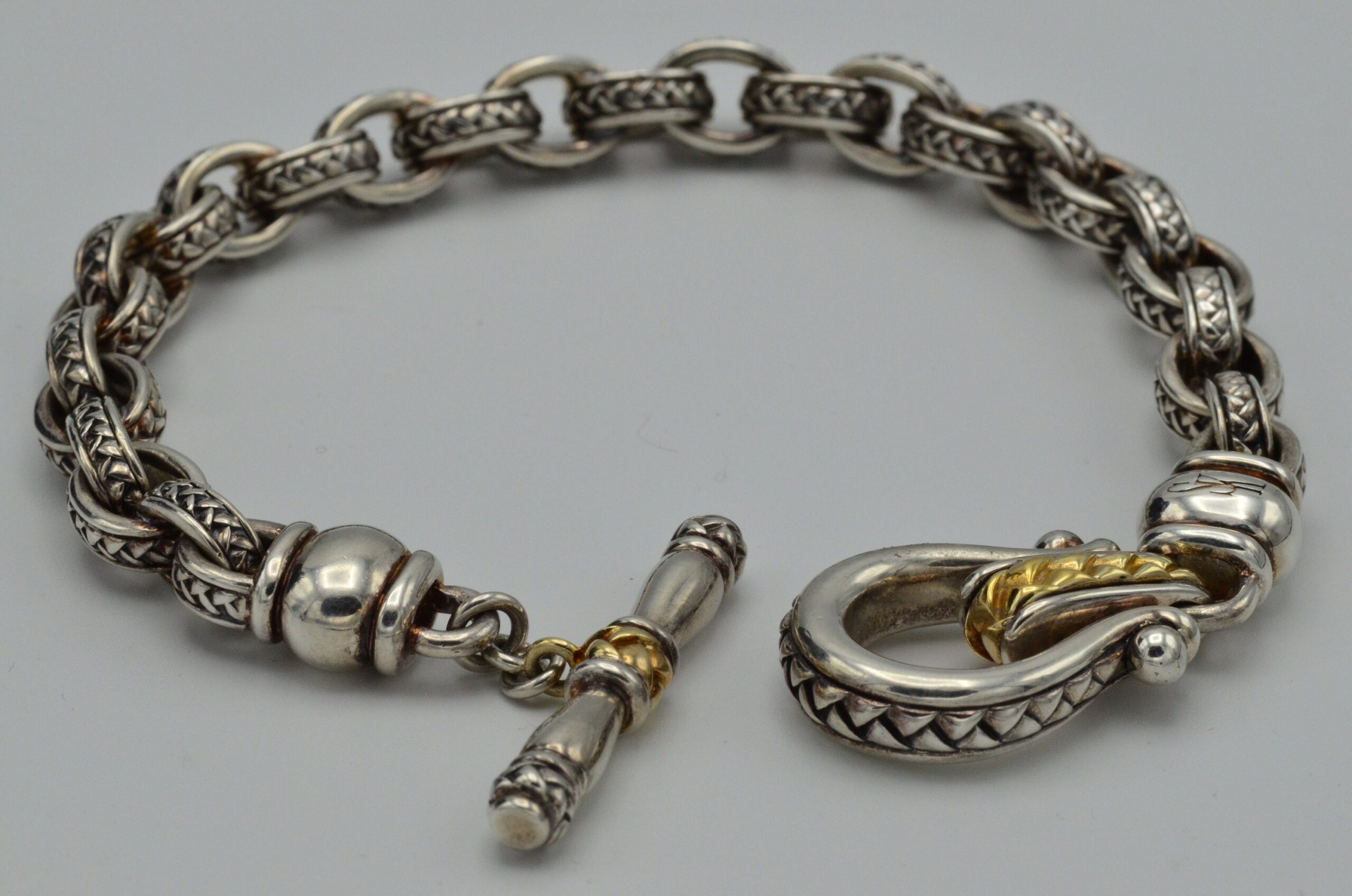 SOLD - The Daphne: Scott Kay Signed Sterling & Gold Toggle Bracelet - Image 2