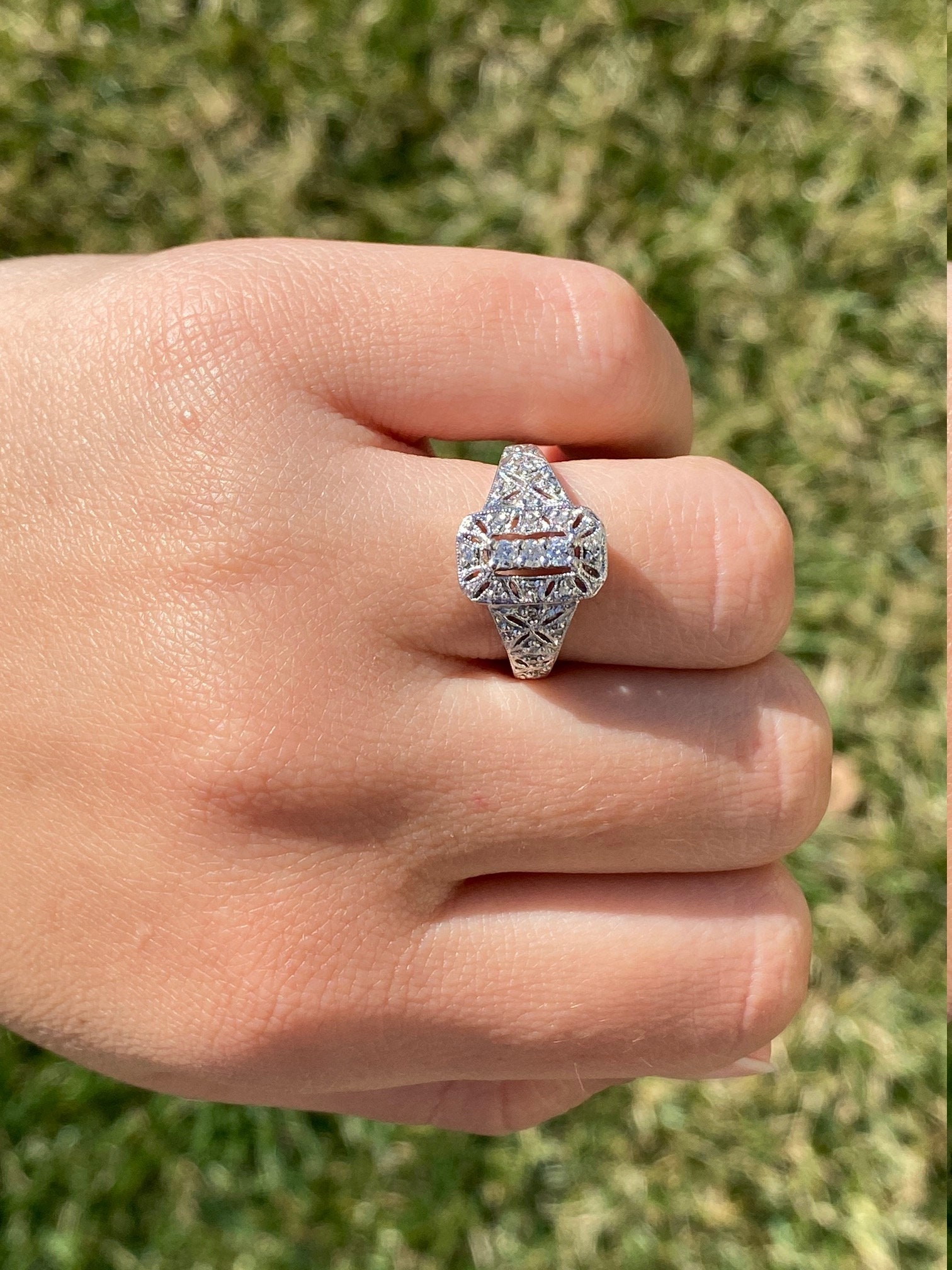 SOLD - The Dotty: Vintage 14 Karat White Gold Diamond Ring - Image 9