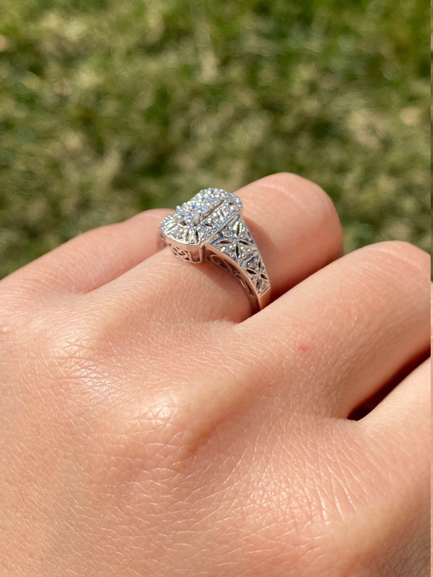 SOLD - The Dotty: Vintage 14 Karat White Gold Diamond Ring - Image 8