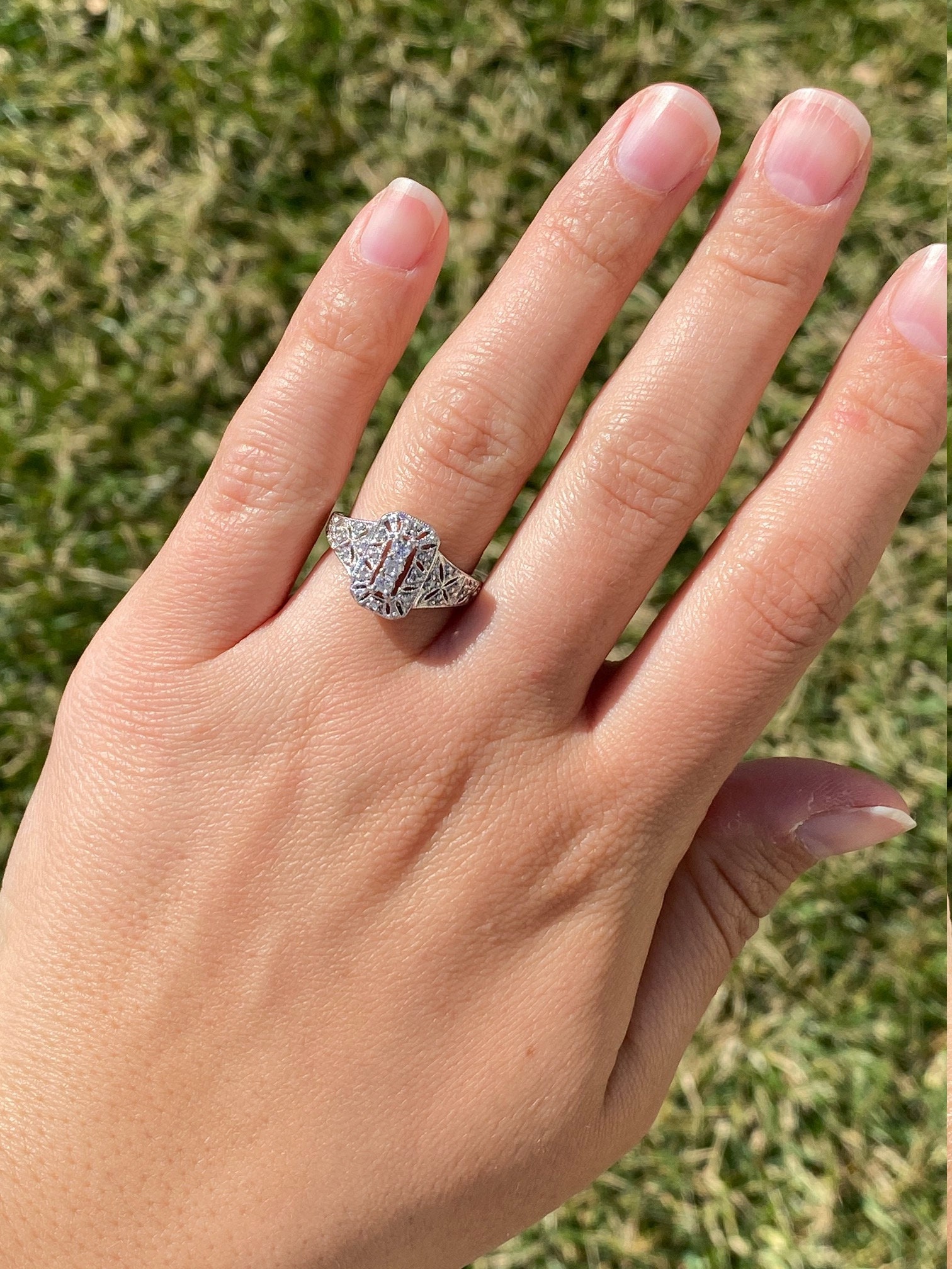 SOLD - The Dotty: Vintage 14 Karat White Gold Diamond Ring - Image 6