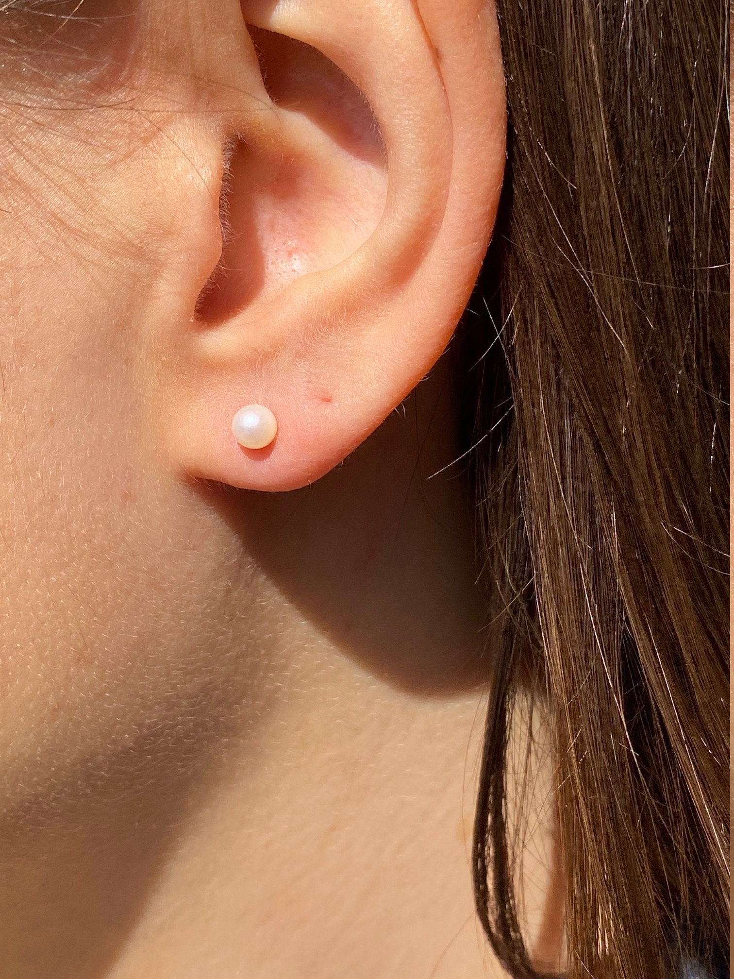 Ladies Classic 14K Yellow Gold Pearl Stud Earrings - Image 3