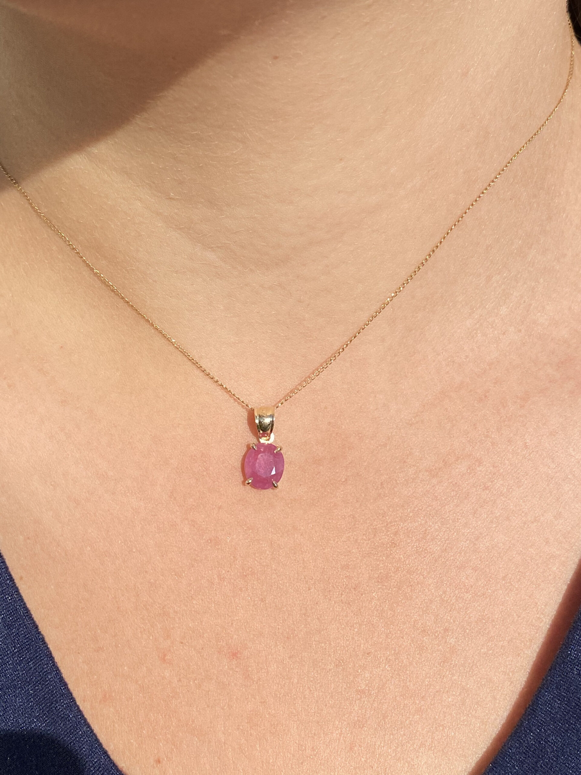 Ladies 1.96 CT Oval Ruby Necklace in 14K Yellow Gold - Image 3