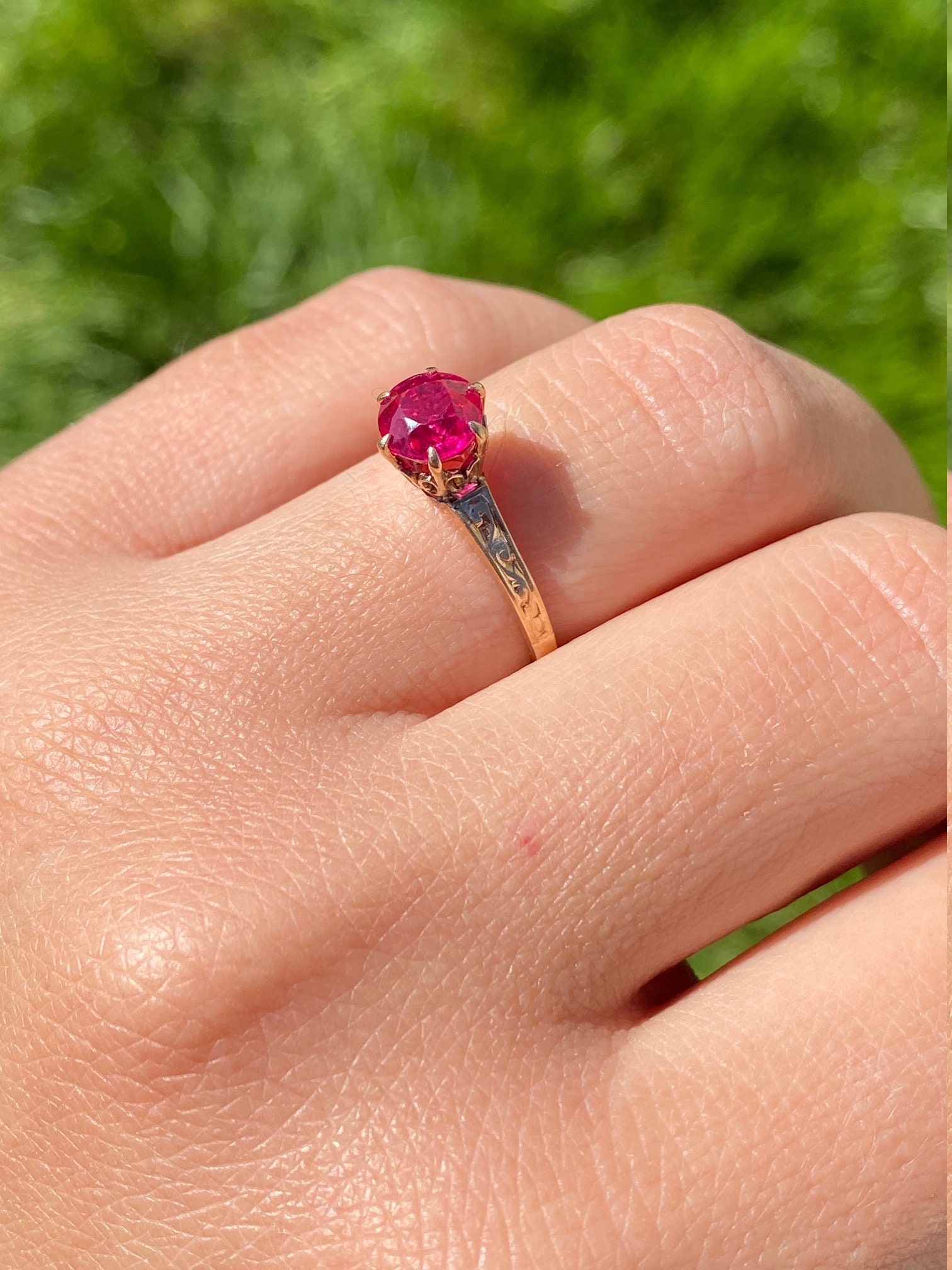 The Ensign Drive: Ladies Antique 14K Rose Gold Engagement Ring set with Laboratory Grown Ruby - Image 9