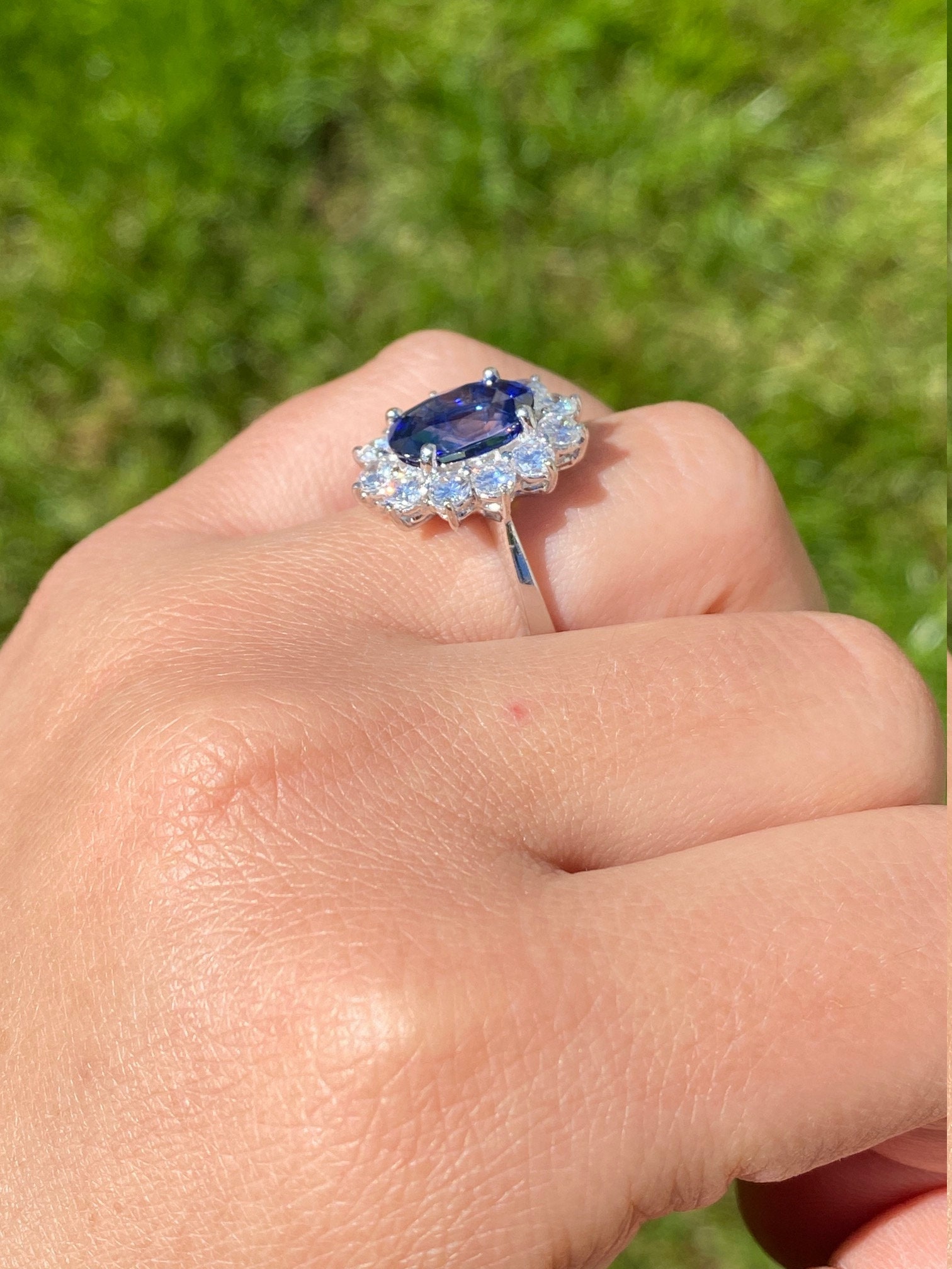 The Cottrell Street: Ladies Signed 18K White Gold Ring set with 4.86 CT Sapphire and Diamond Halo - Image 9