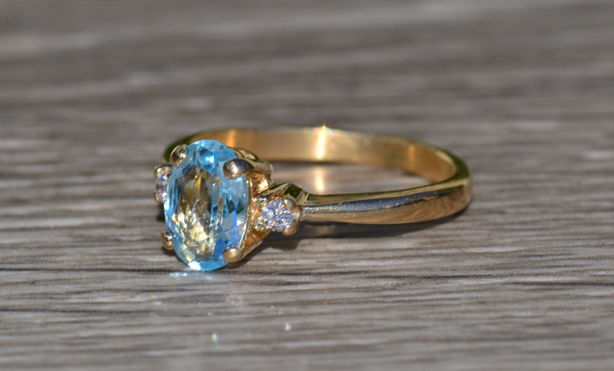 SOLD - The Niles: Ladies 14K Gold Topaz and Diamond Engagement Style Ring - Image 2