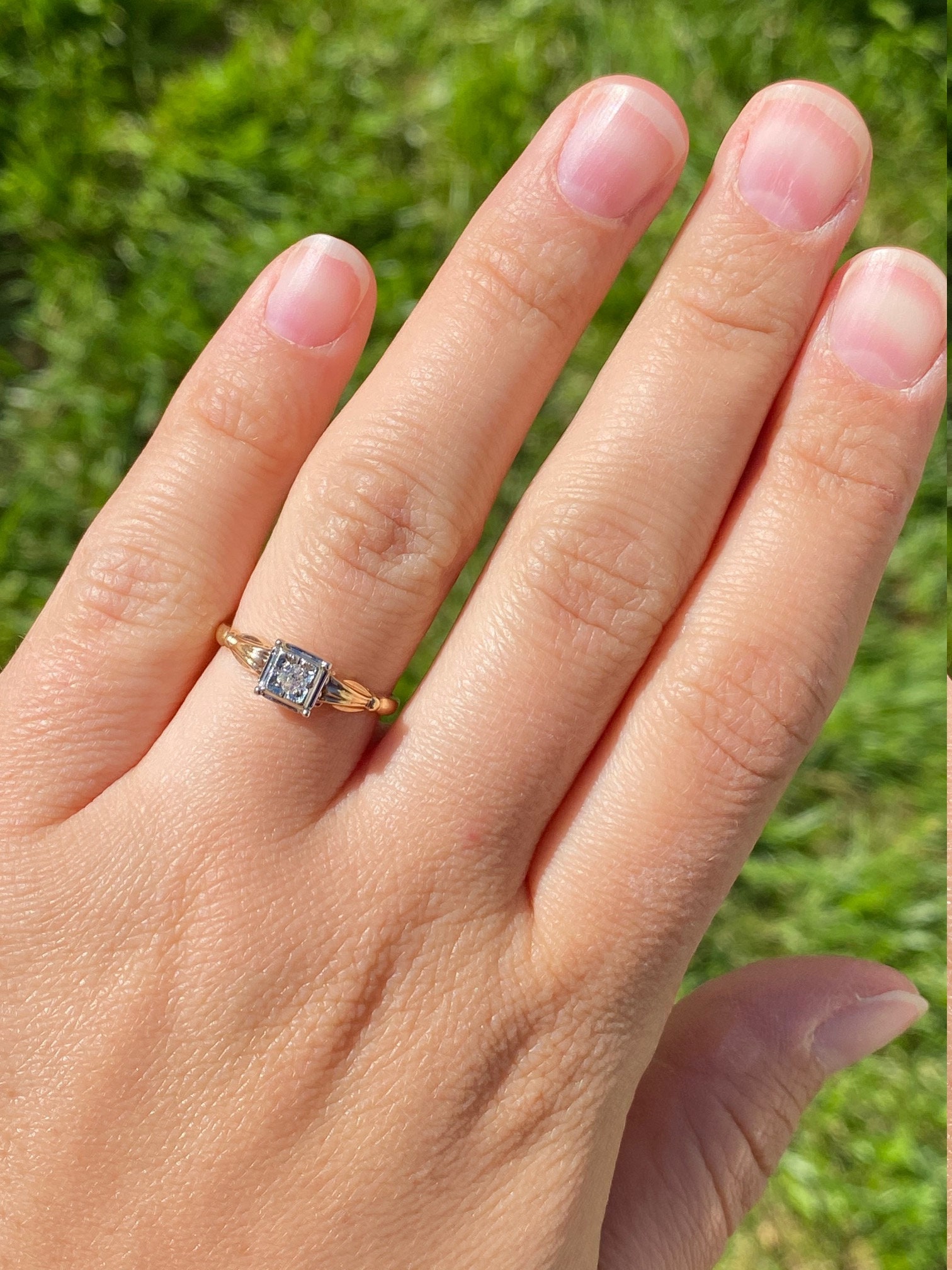 SOLD - The Evarts Lane: Ladies Antique Signed Engagement Ring in 14K Gold set with Old Mine Cut Center Diamond - Image 7