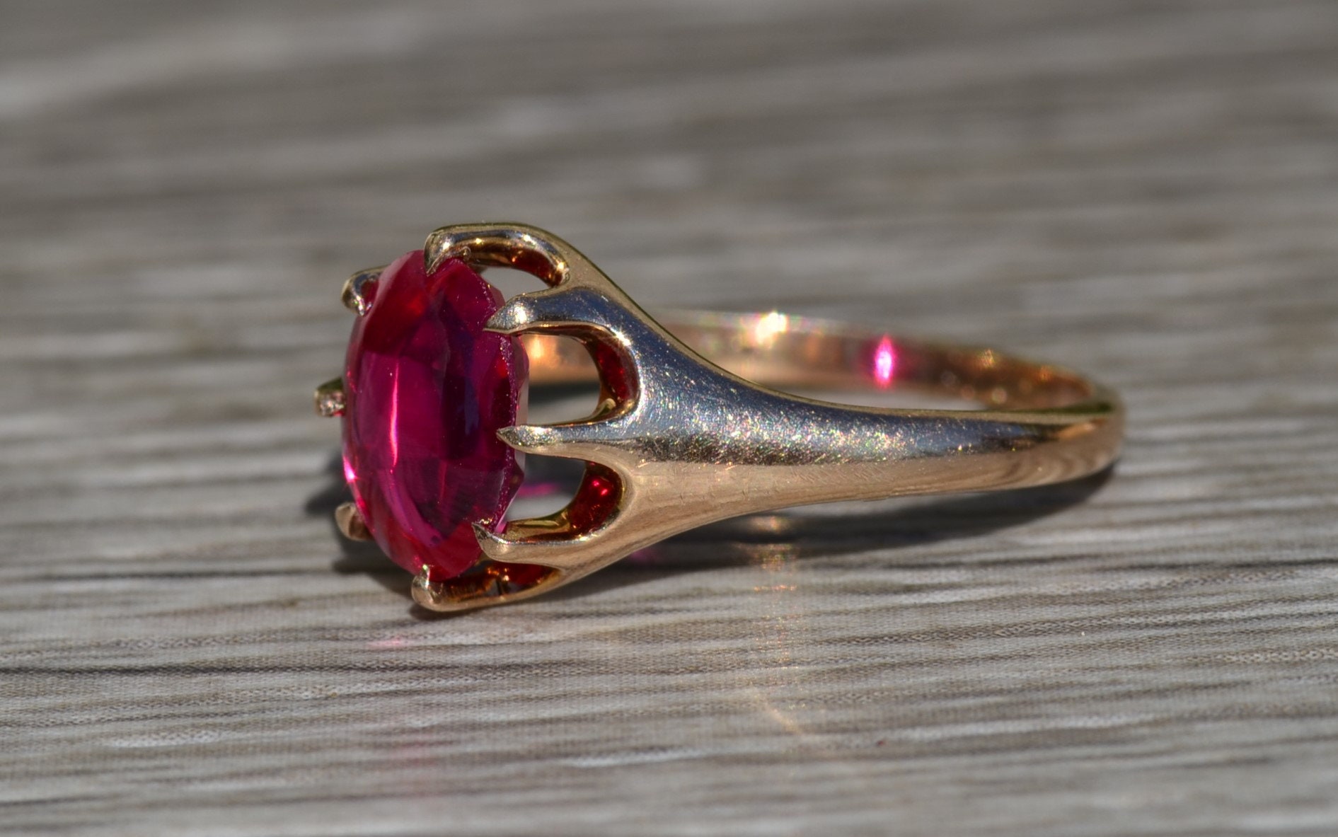 The Pendleton: Ladies Yellow Gold Cocktail Ring set with Laboratory Grown Ruby - Image 2