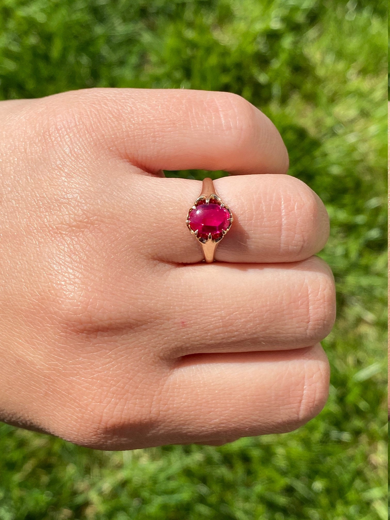 The Pendleton: Ladies Yellow Gold Cocktail Ring set with Laboratory Grown Ruby - Image 9