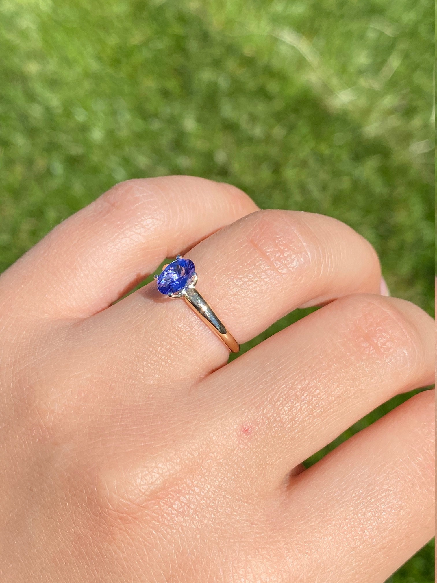 SOLD - The Blue Nest: Ladies 14K Gold Engagement Style Ring set with Oval Tanzanite - Image 8