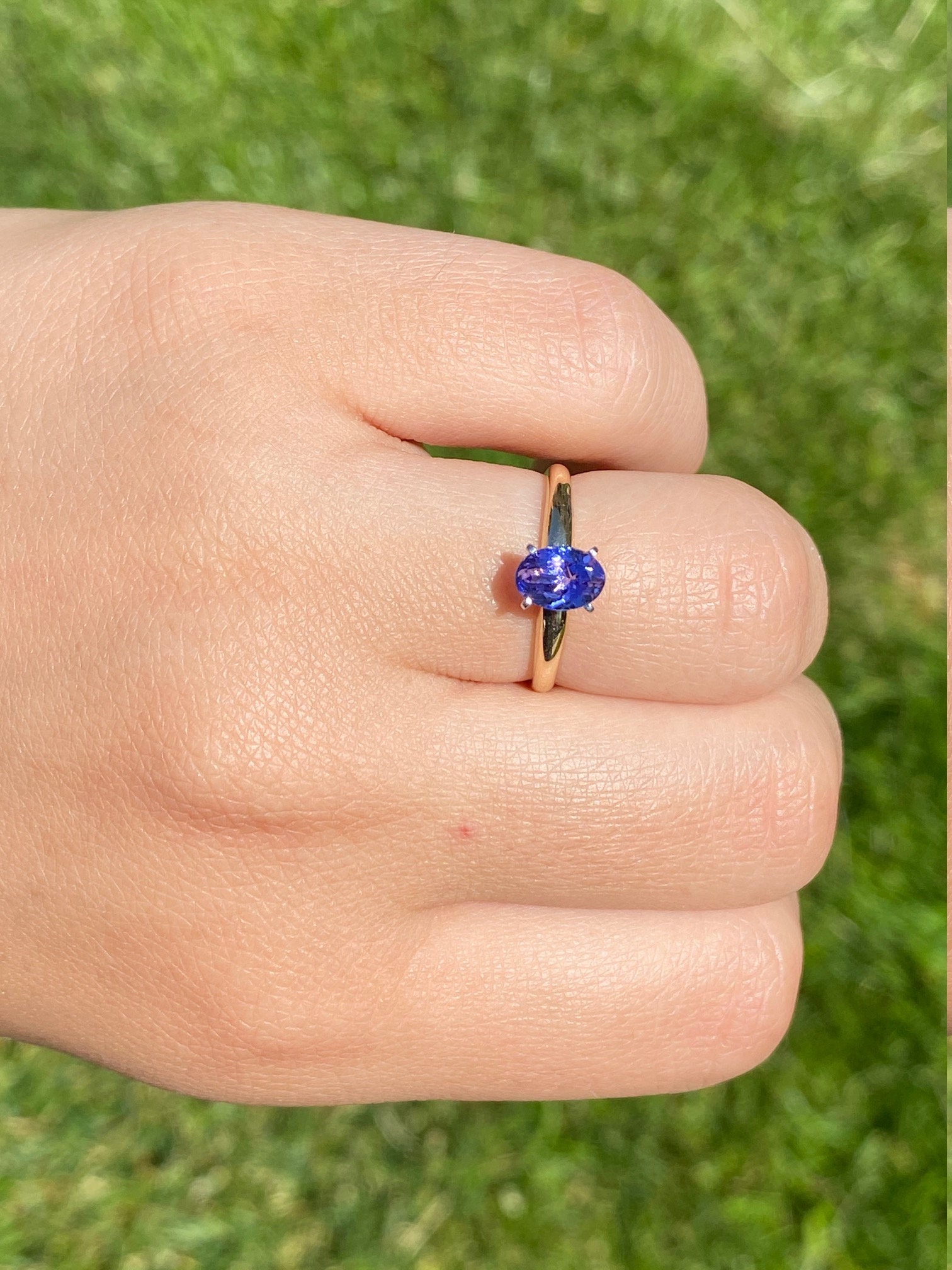 SOLD - The Blue Nest: Ladies 14K Gold Engagement Style Ring set with Oval Tanzanite - Image 9