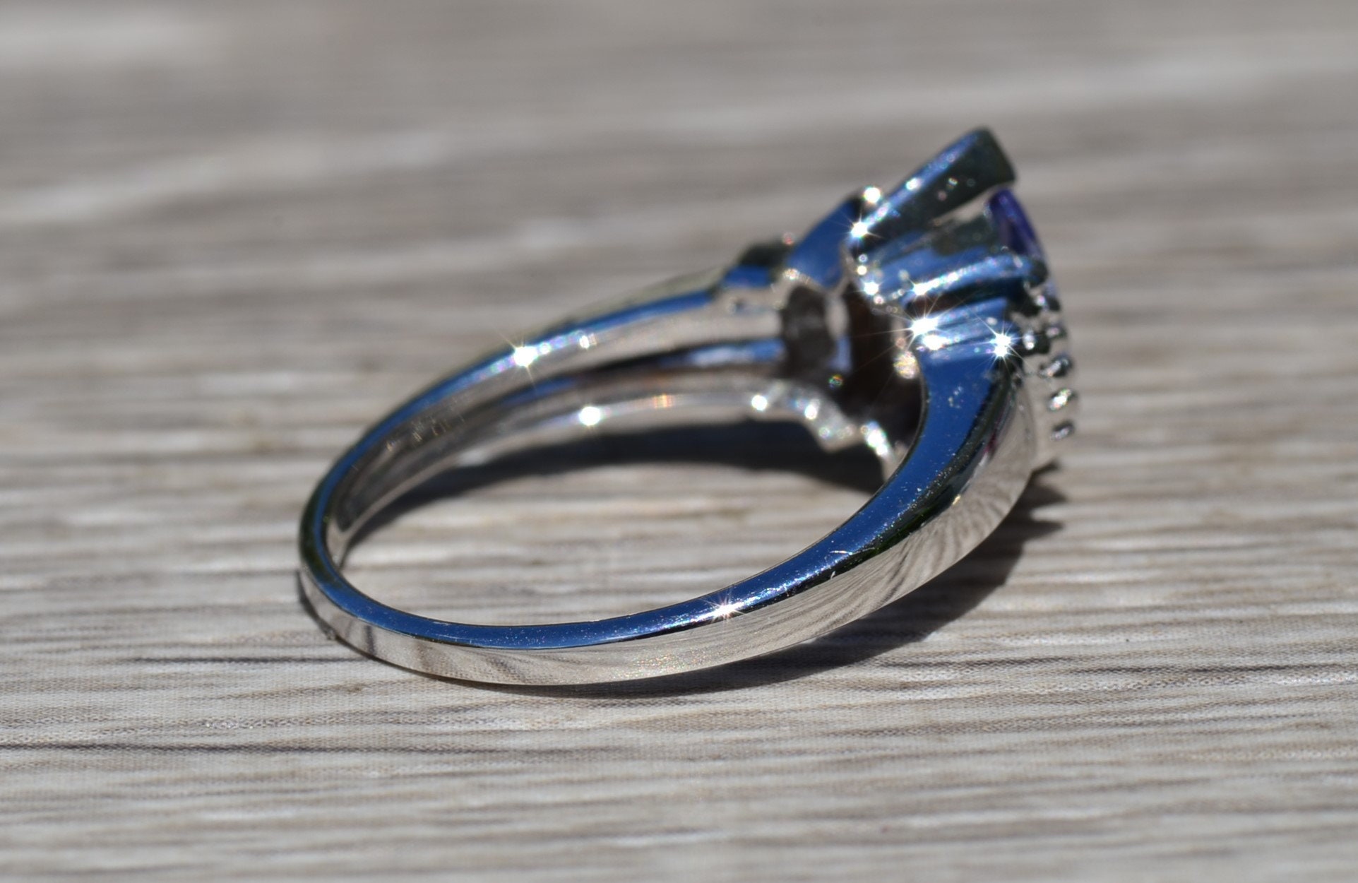 SOLD - The Diervilla: Ladies Contemporary Engagement Style Ring in 14K Gold set with Tanzanite and Diamonds - Image 4