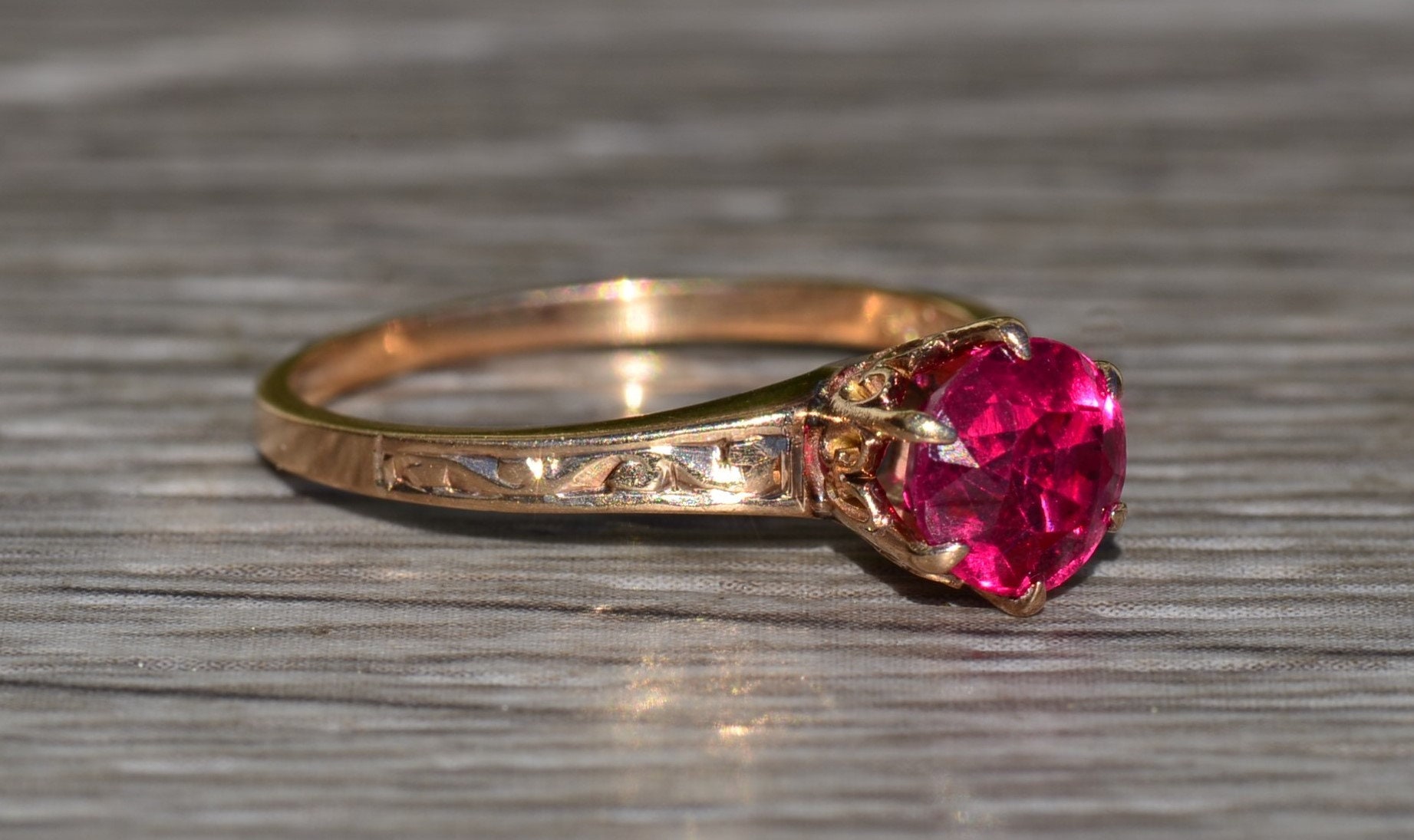 The Ensign Drive: Ladies Antique 14K Rose Gold Engagement Ring set with Laboratory Grown Ruby - Image 5