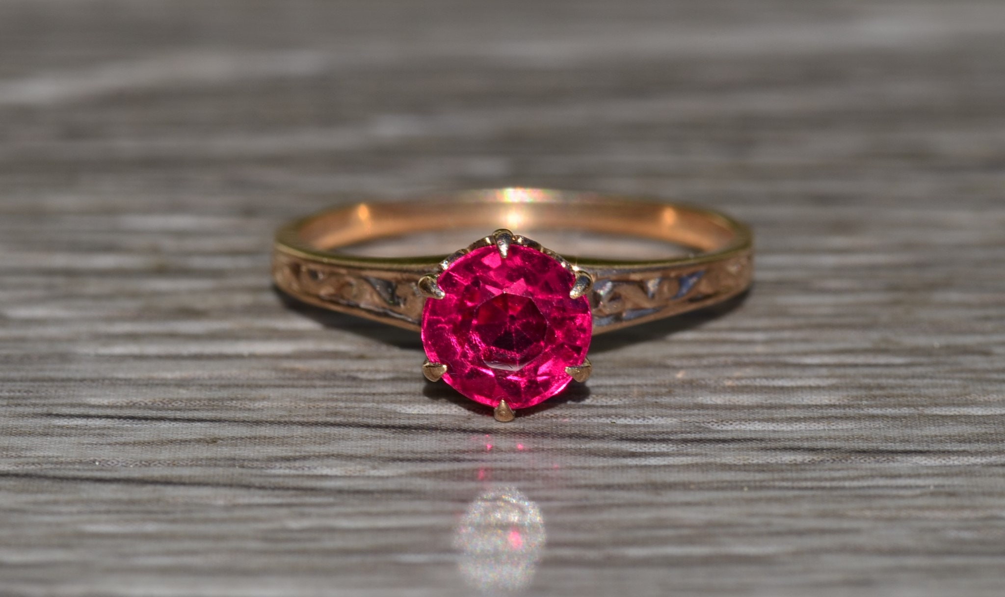 The Ensign Drive: Ladies Antique 14K Rose Gold Engagement Ring set with Laboratory Grown Ruby - Image 6