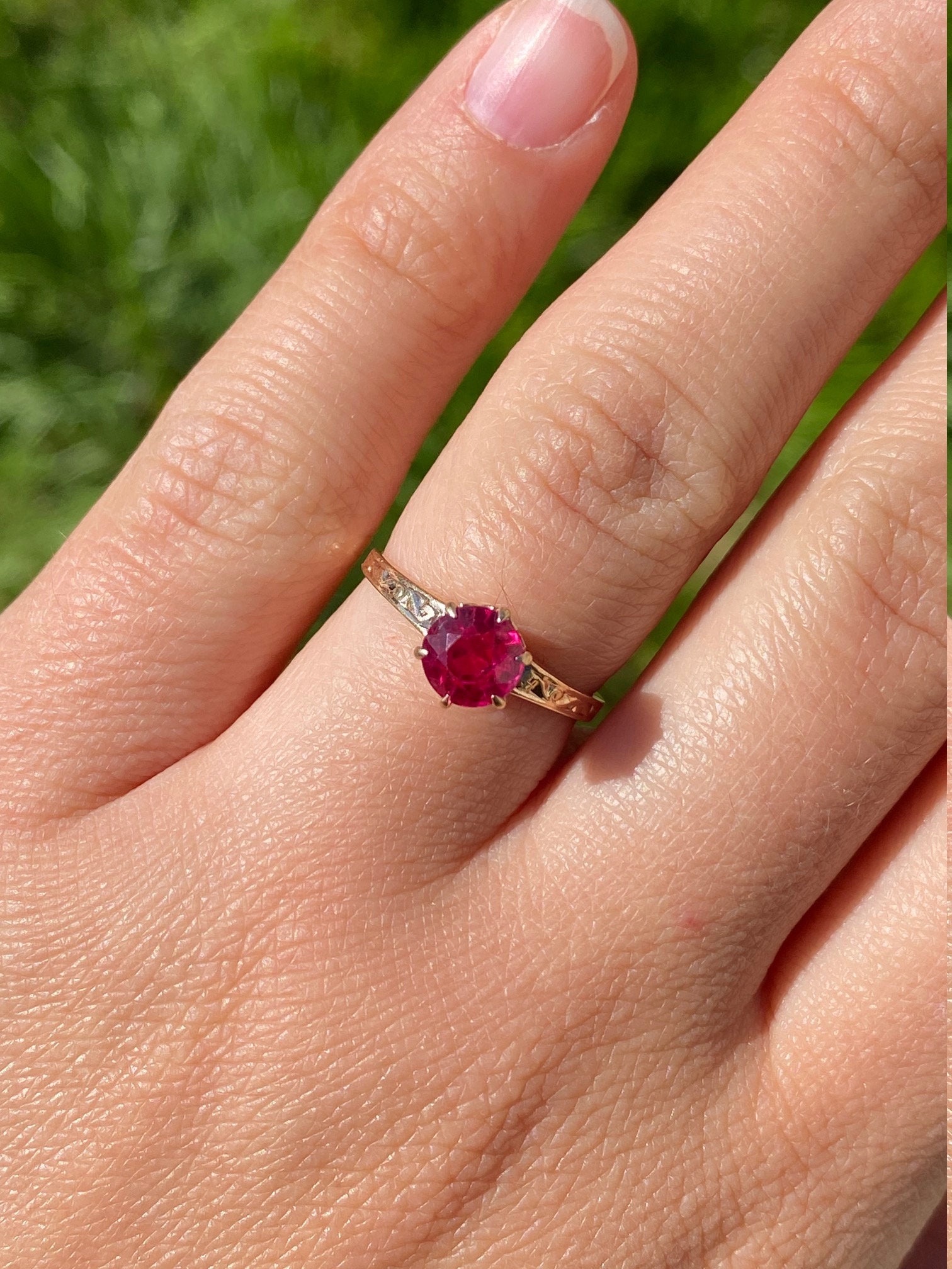 The Ensign Drive: Ladies Antique 14K Rose Gold Engagement Ring set with Laboratory Grown Ruby - Image 8