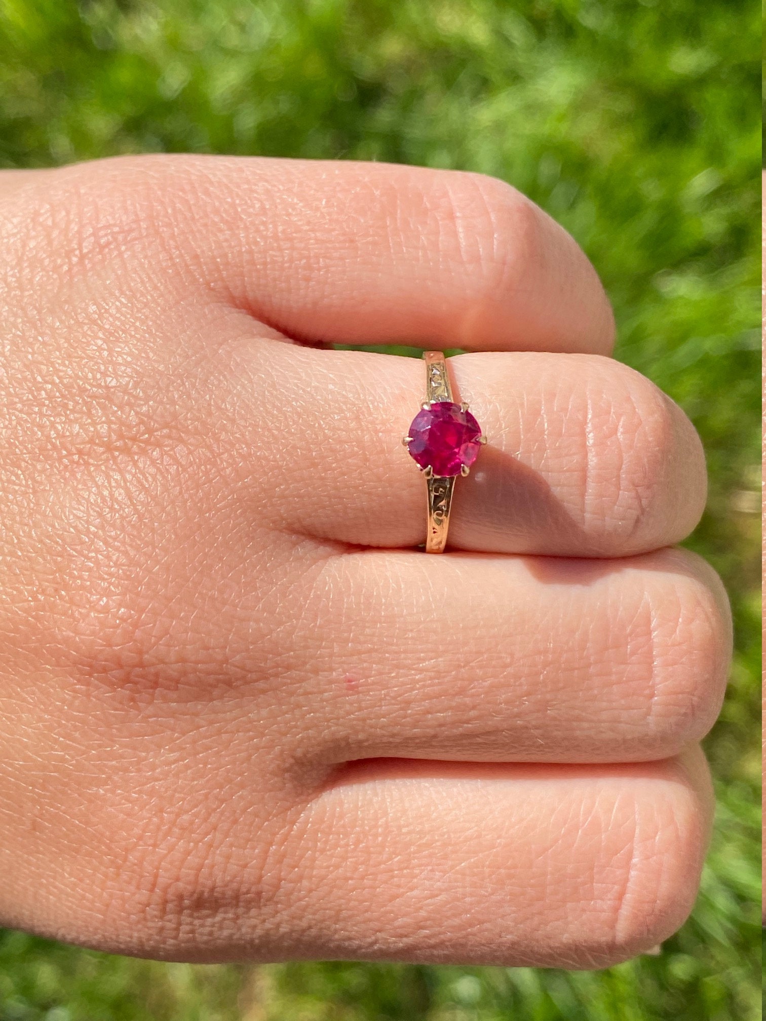 The Ensign Drive: Ladies Antique 14K Rose Gold Engagement Ring set with Laboratory Grown Ruby - Image 10