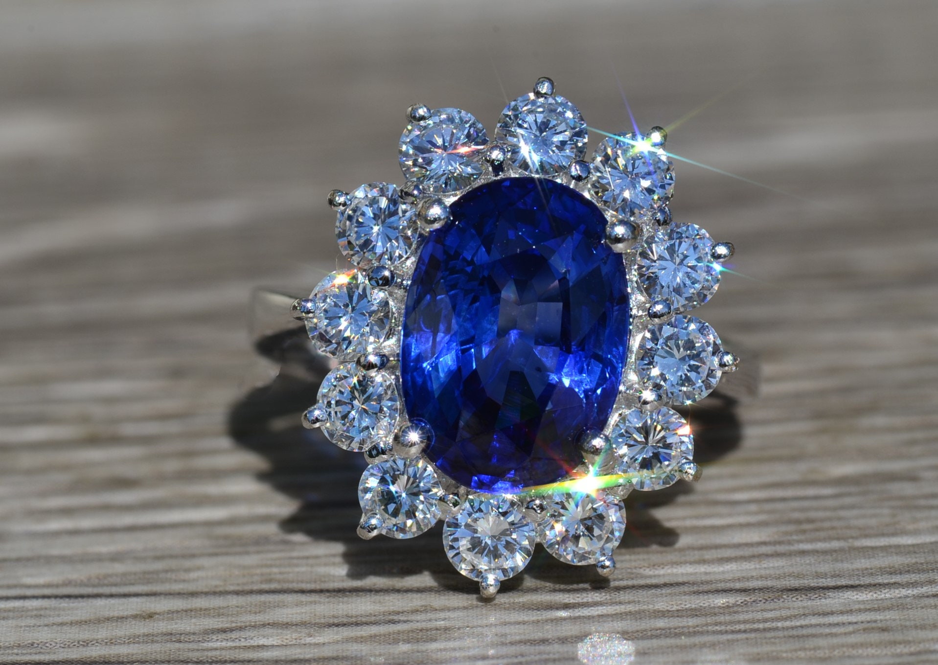 The Cottrell Street: Ladies Signed 18K White Gold Ring set with 4.86 CT Sapphire and Diamond Halo - Image 6