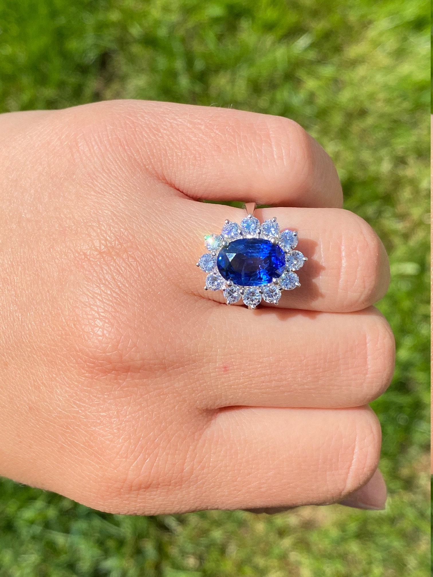 The Cottrell Street: Ladies Signed 18K White Gold Ring set with 4.86 CT Sapphire and Diamond Halo - Image 8